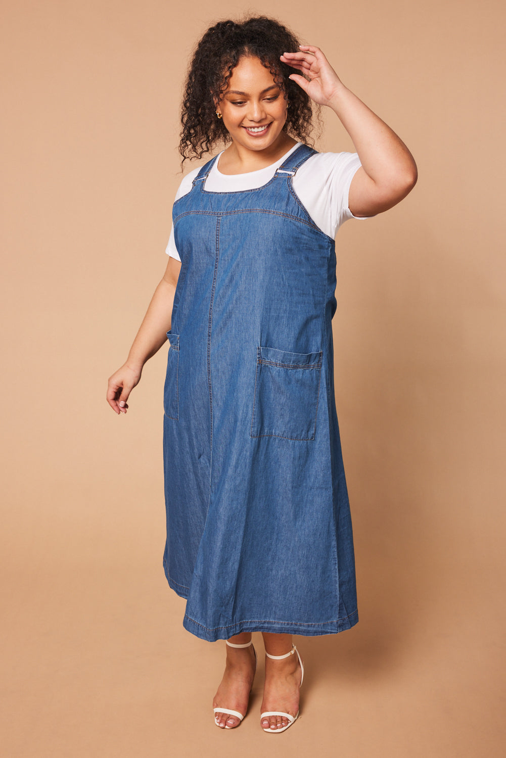Adrift Denim Francesca Pinafore Dress in Chambray - Cotton, A-Line Maxi –  Adrift Clothing