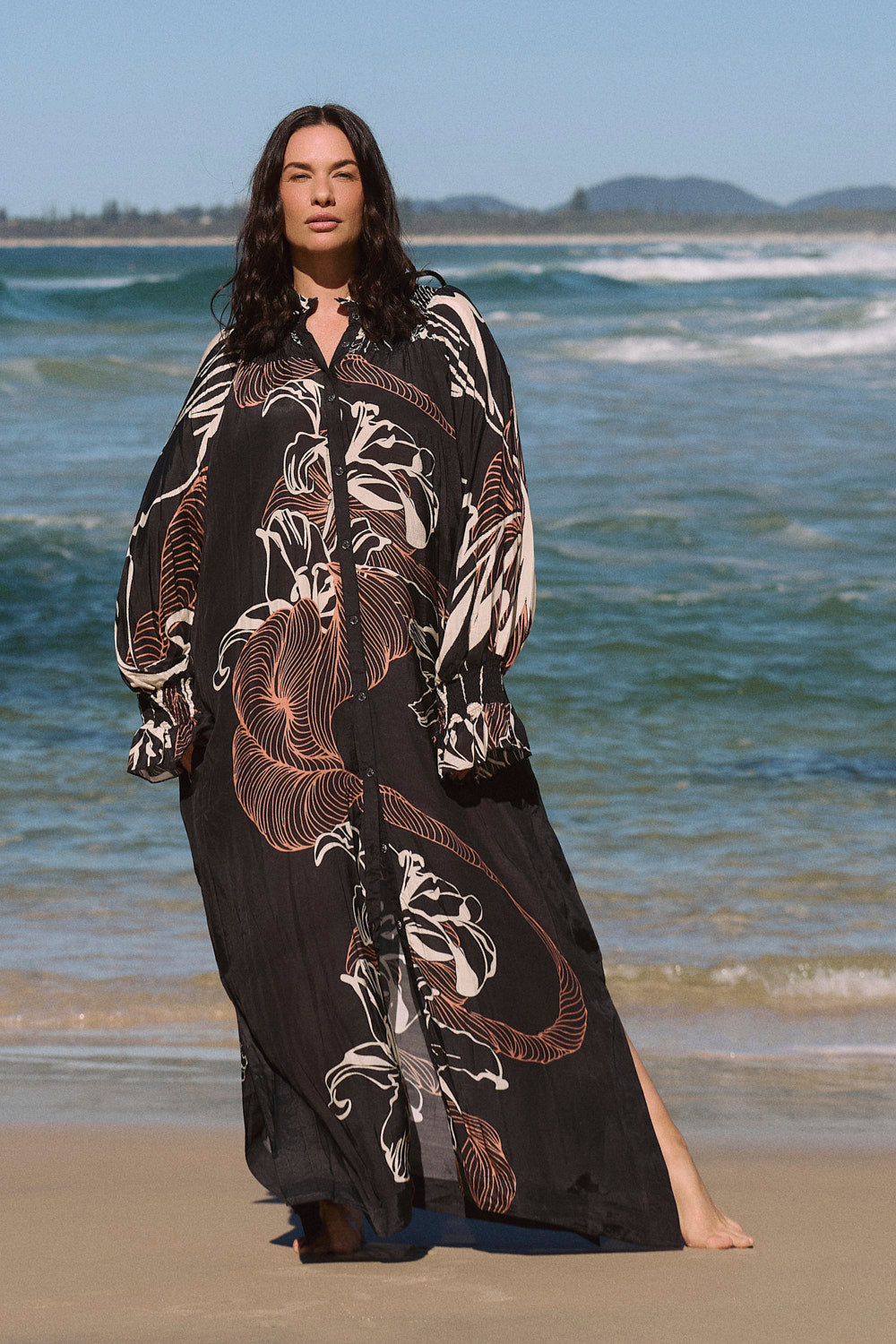 Gianna Shirred Dress in Floral Terrain