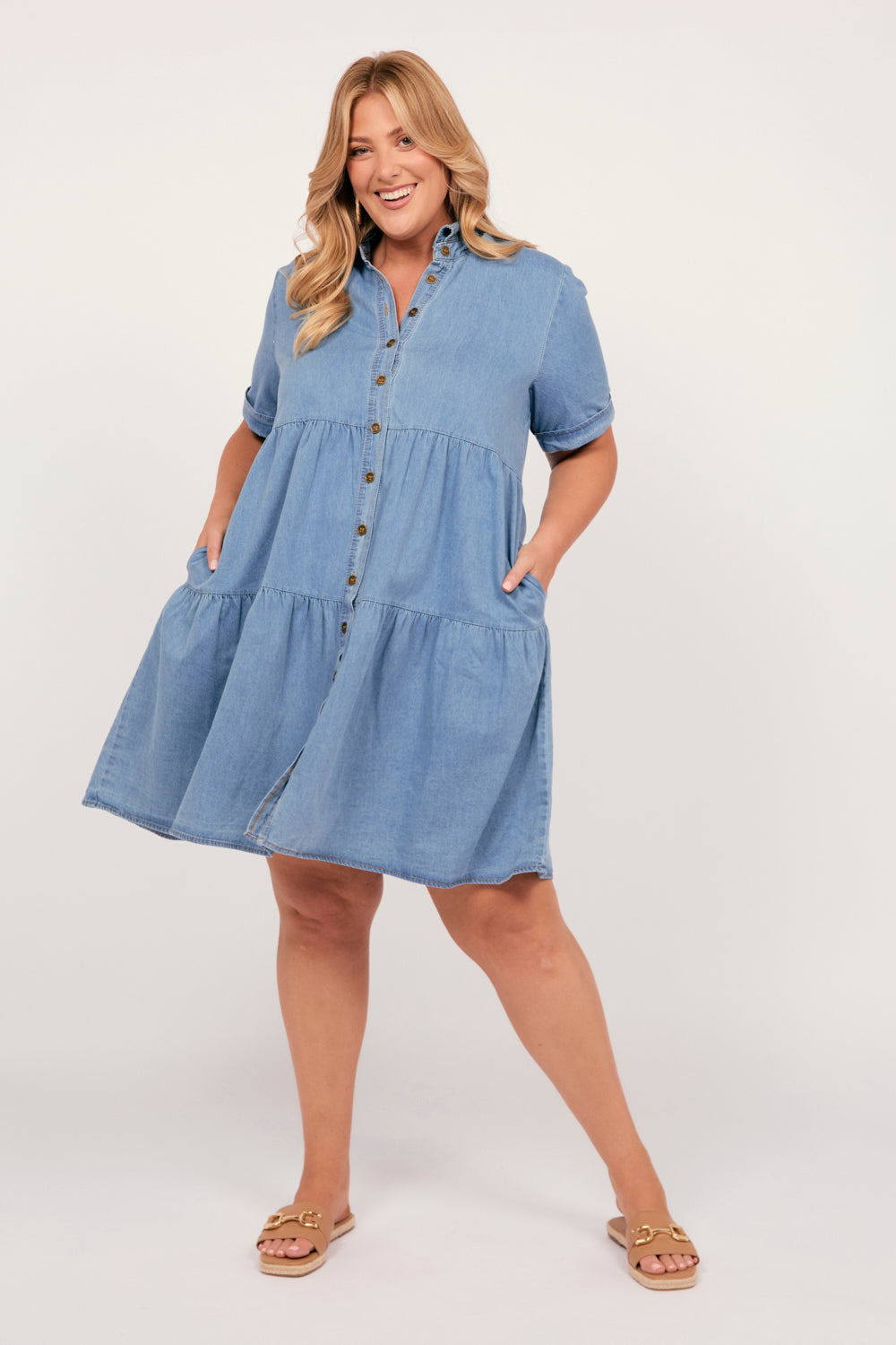 Ginette Chambray Dress in Light Wash