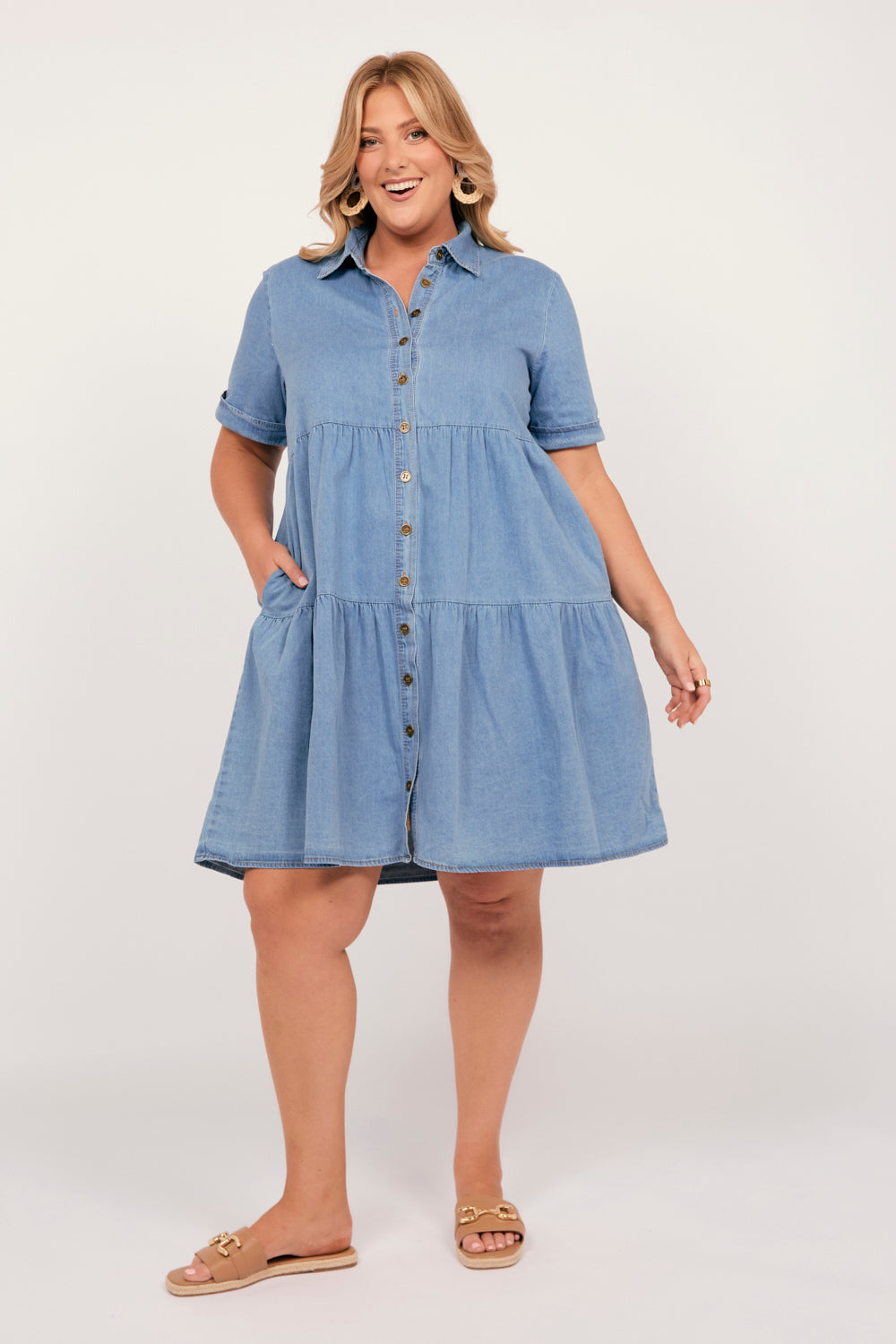 Ginette Chambray Dress in Light Wash