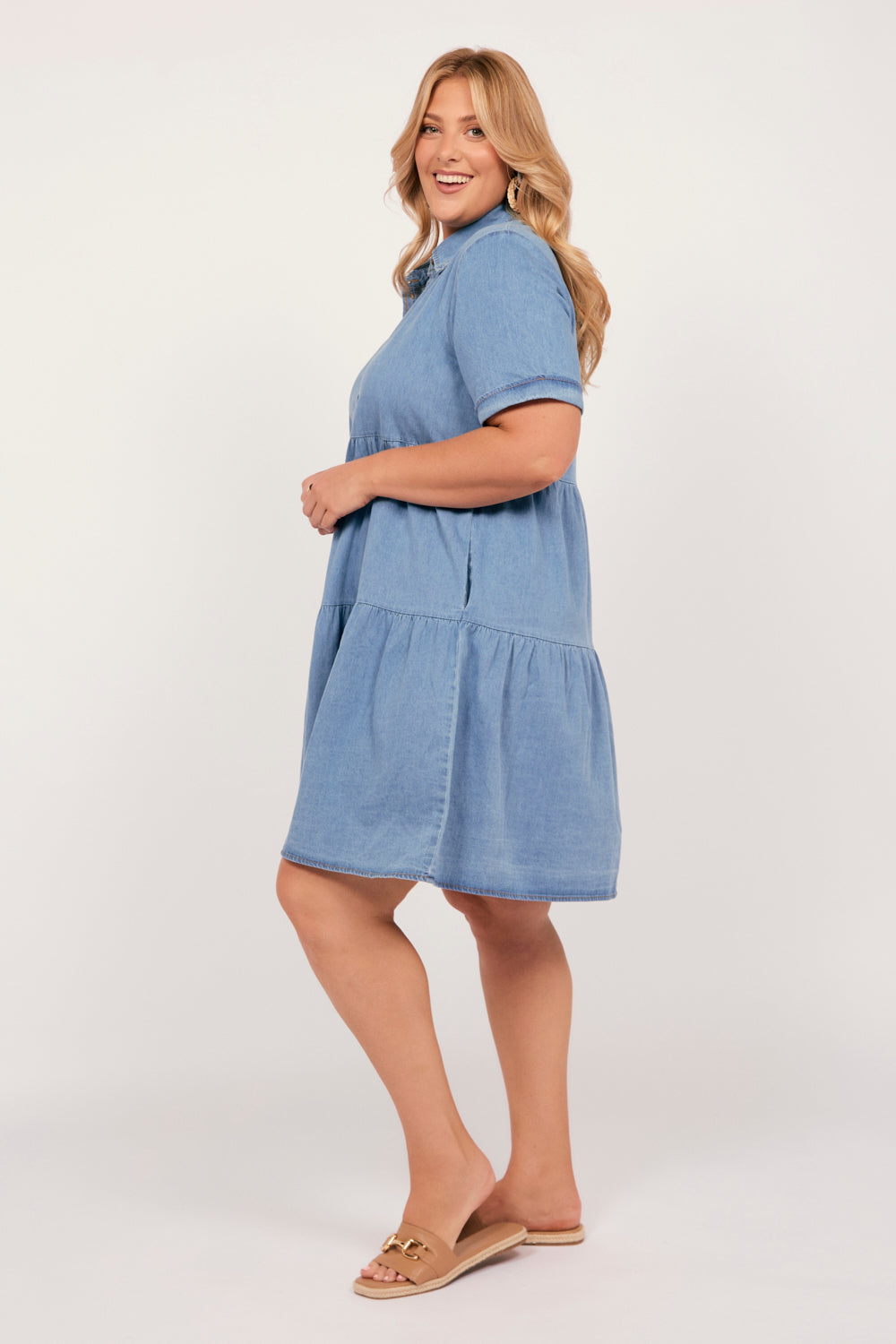 Ginette Chambray Dress in Light Wash