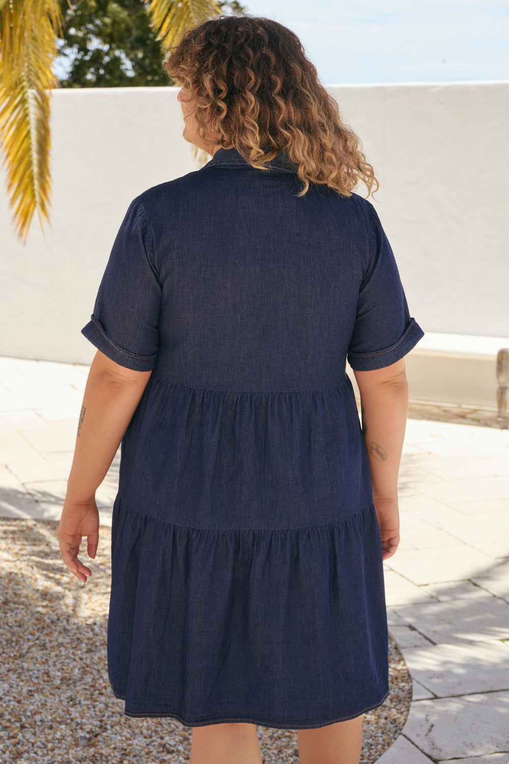 Ginette Chambray Short Dress in Dark Wash