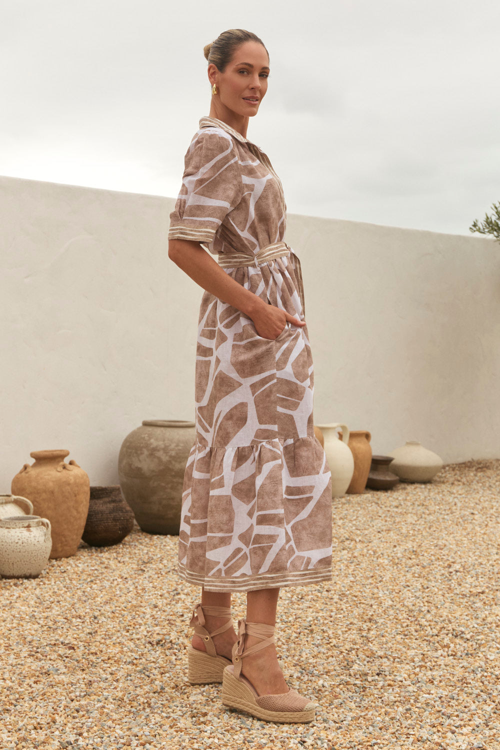 Ginette Collared Dress in Fjorde Stone, Maxi Dress - Adrift Clothing