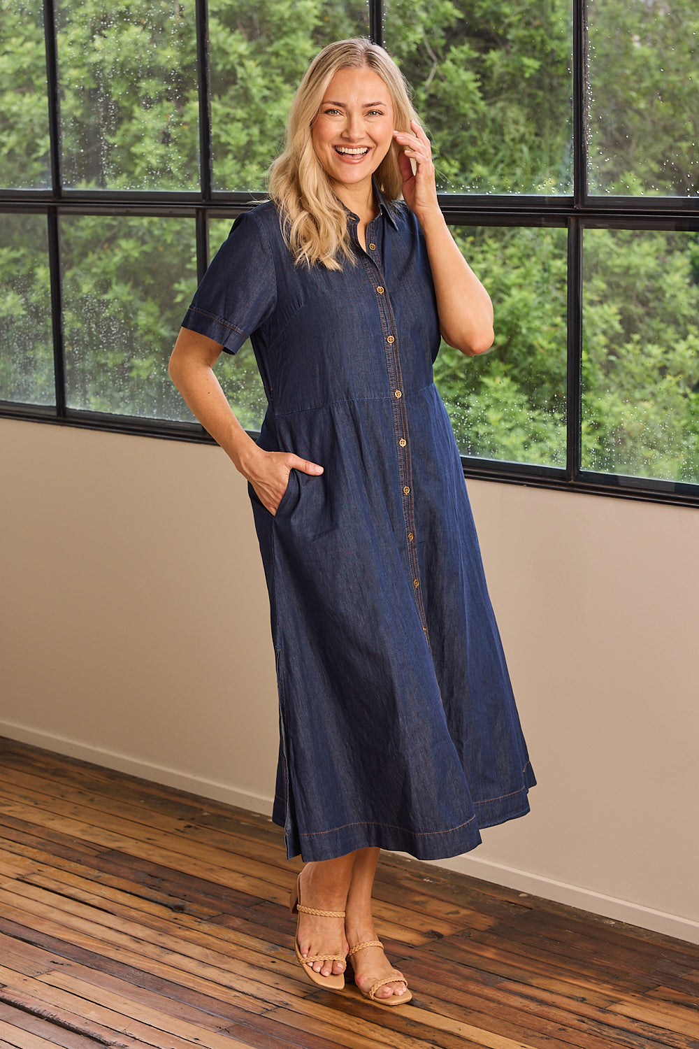 Gracie Chambray Dress in Dark Wash