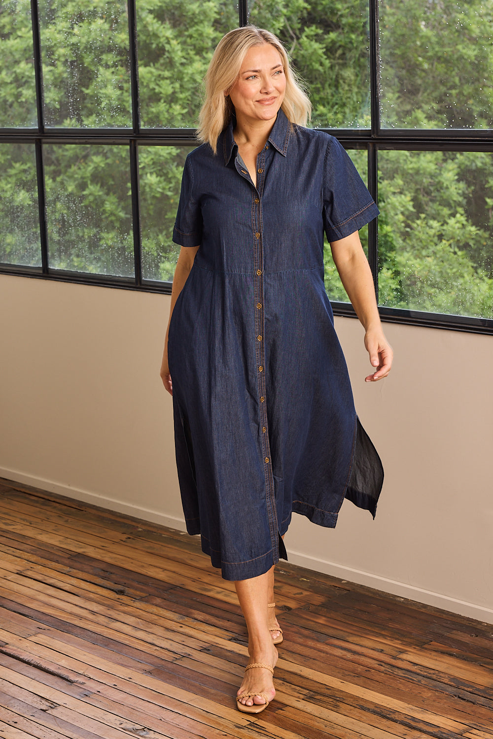 Gracie Chambray Dress in Dark Wash