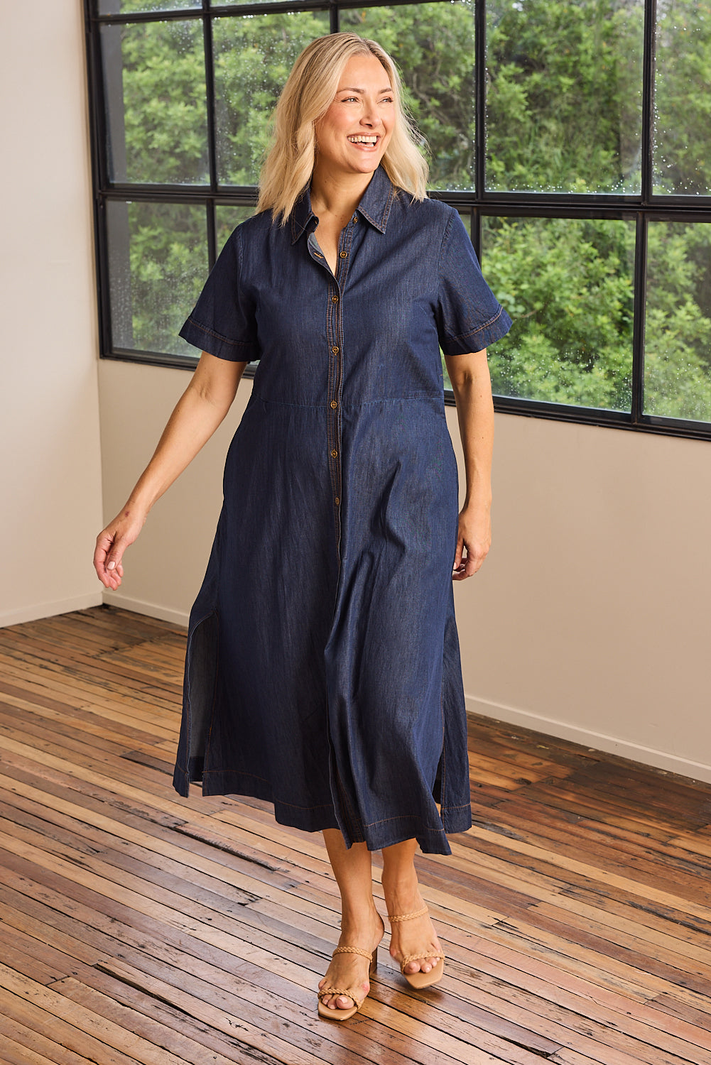 Gracie Chambray Dress in Dark Wash