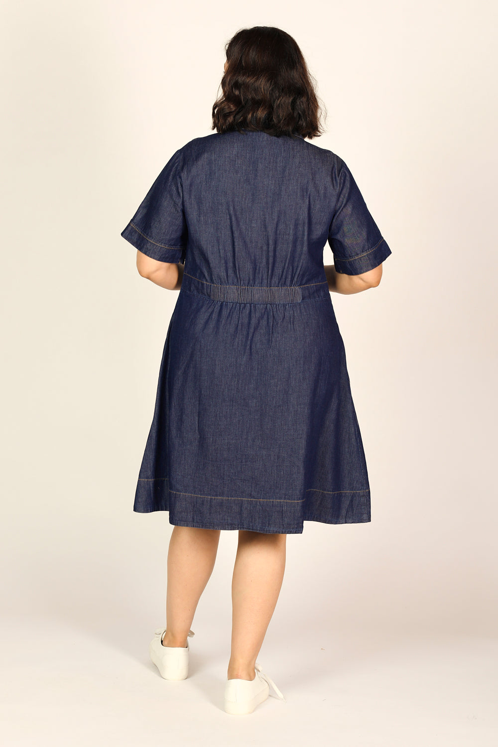 Gracie Chambray Short Dress in Dark Wash