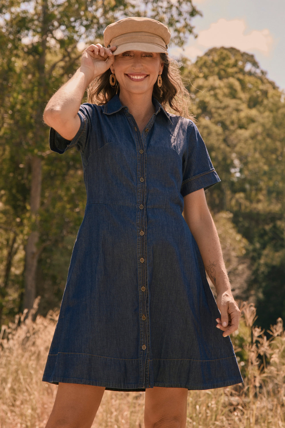 Gracie Chambray Short Dress in Dark Wash