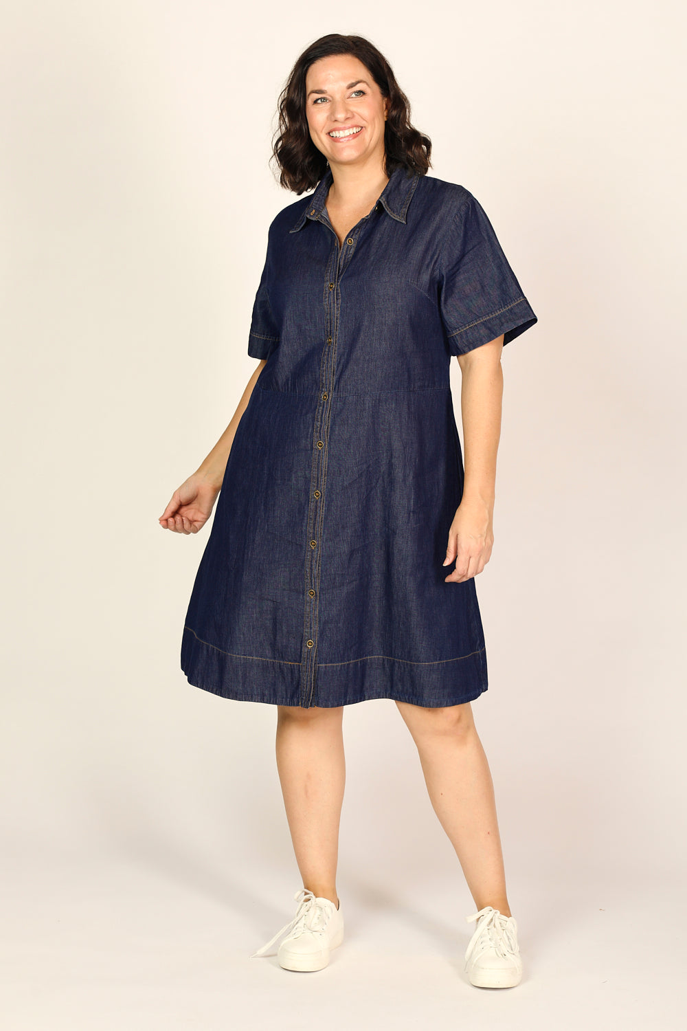 Gracie Chambray Short Dress in Dark Wash