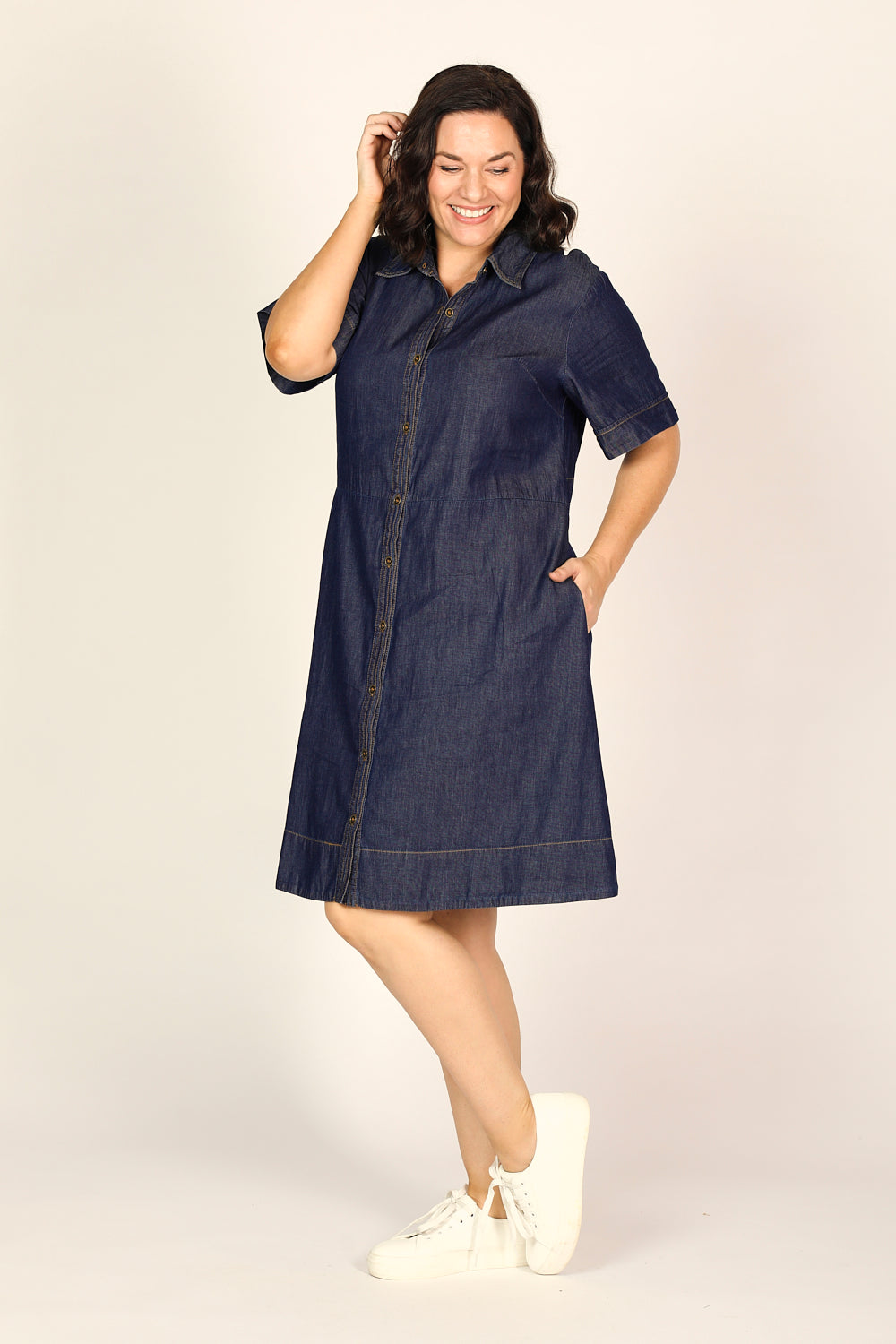 Gracie Chambray Short Dress in Dark Wash