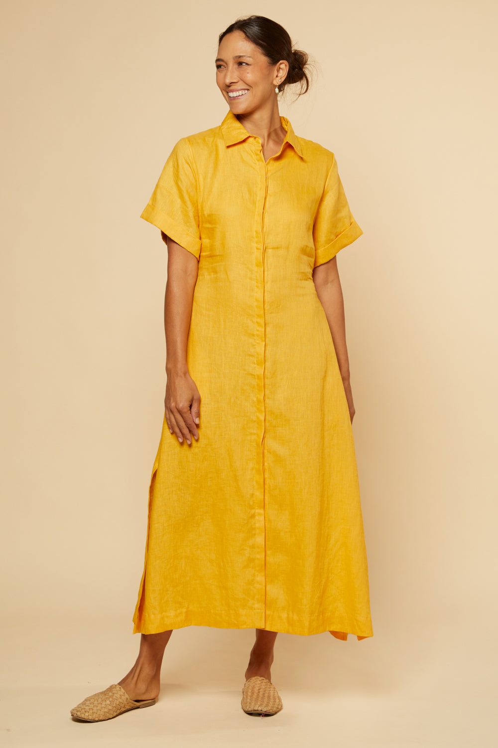 Gracie Linen Shirt Dress in Golden Hour