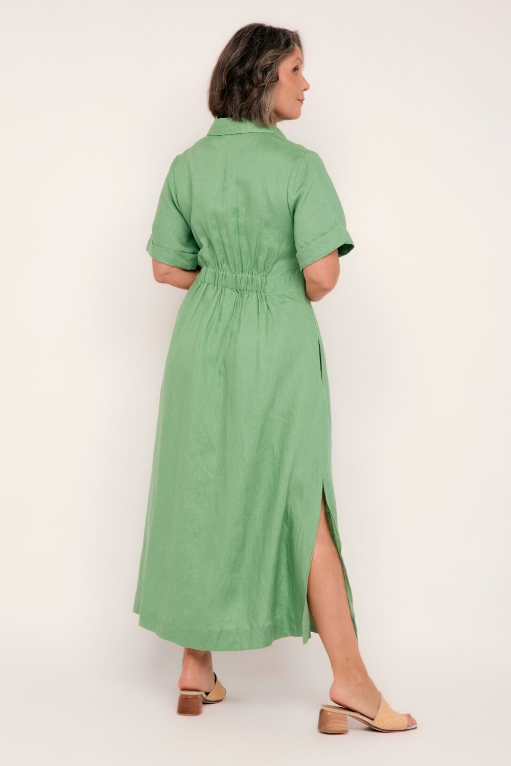 Gracie Linen Short Sleeve Shirt Dress in Jadesheen