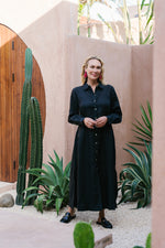 Gracie Long Sleeve Linen Dress in Black