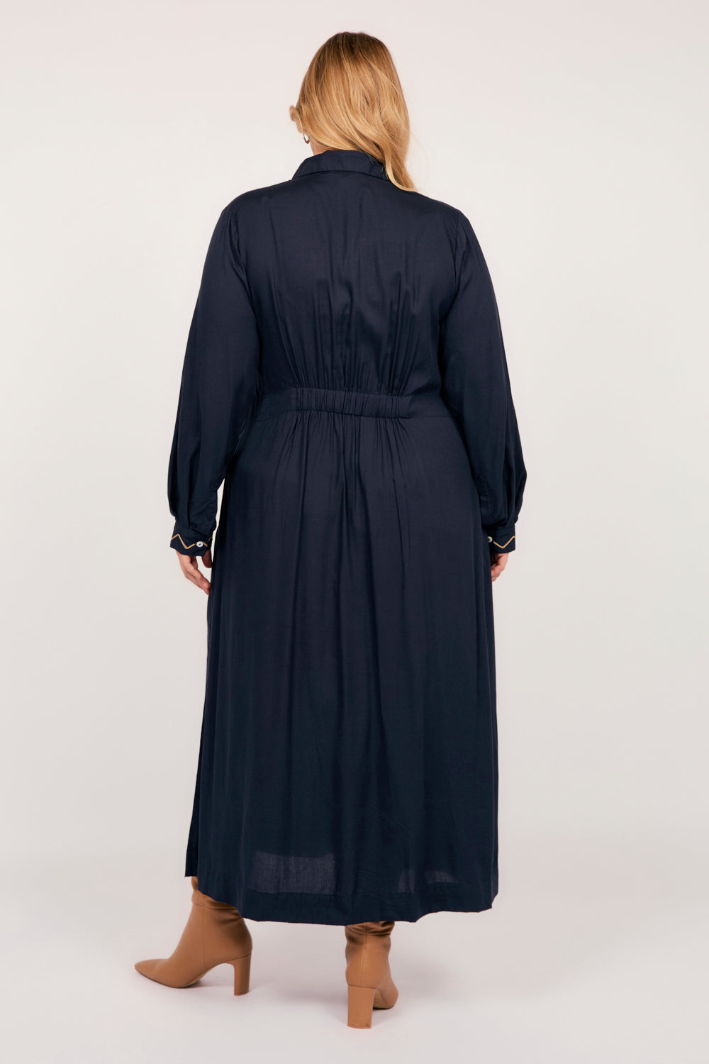 Gracie Long Sleeve Shirt Dress in Navy