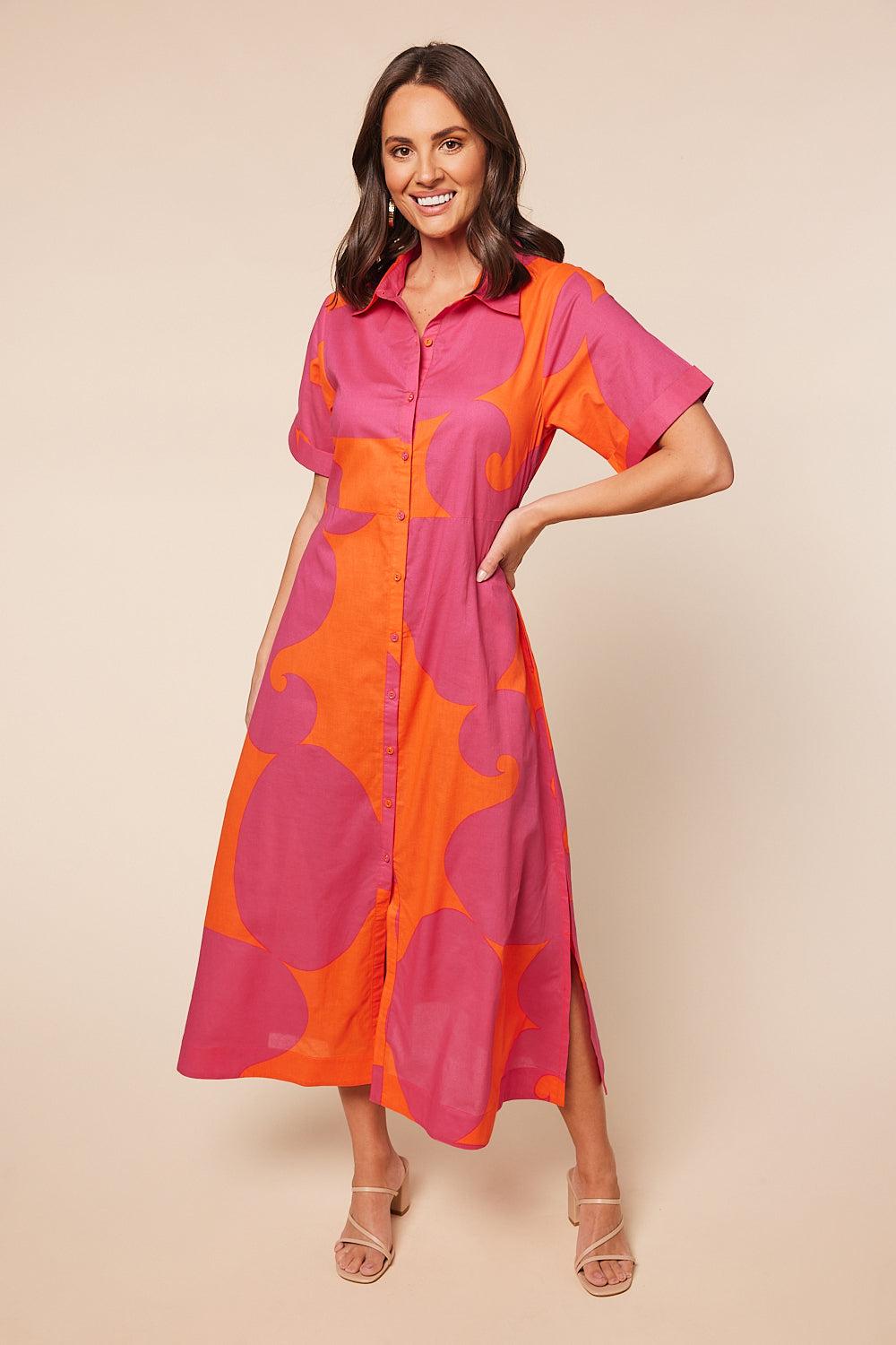 Gracie Shirt Dress in Flame