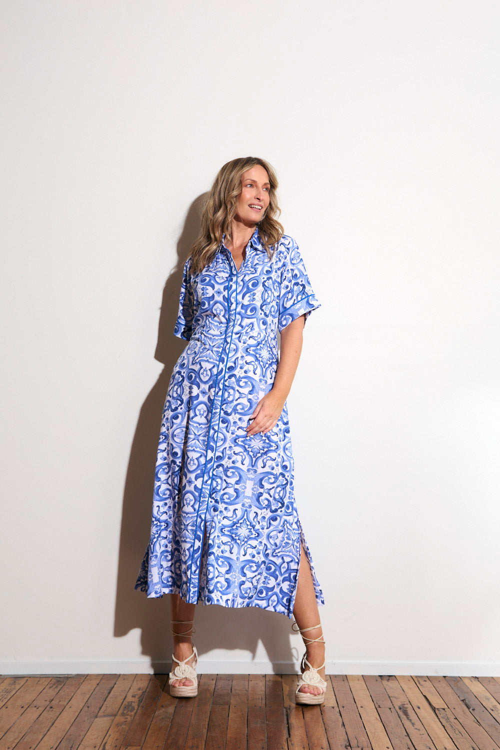 Gracie Shirt Dress in Blue Bijou