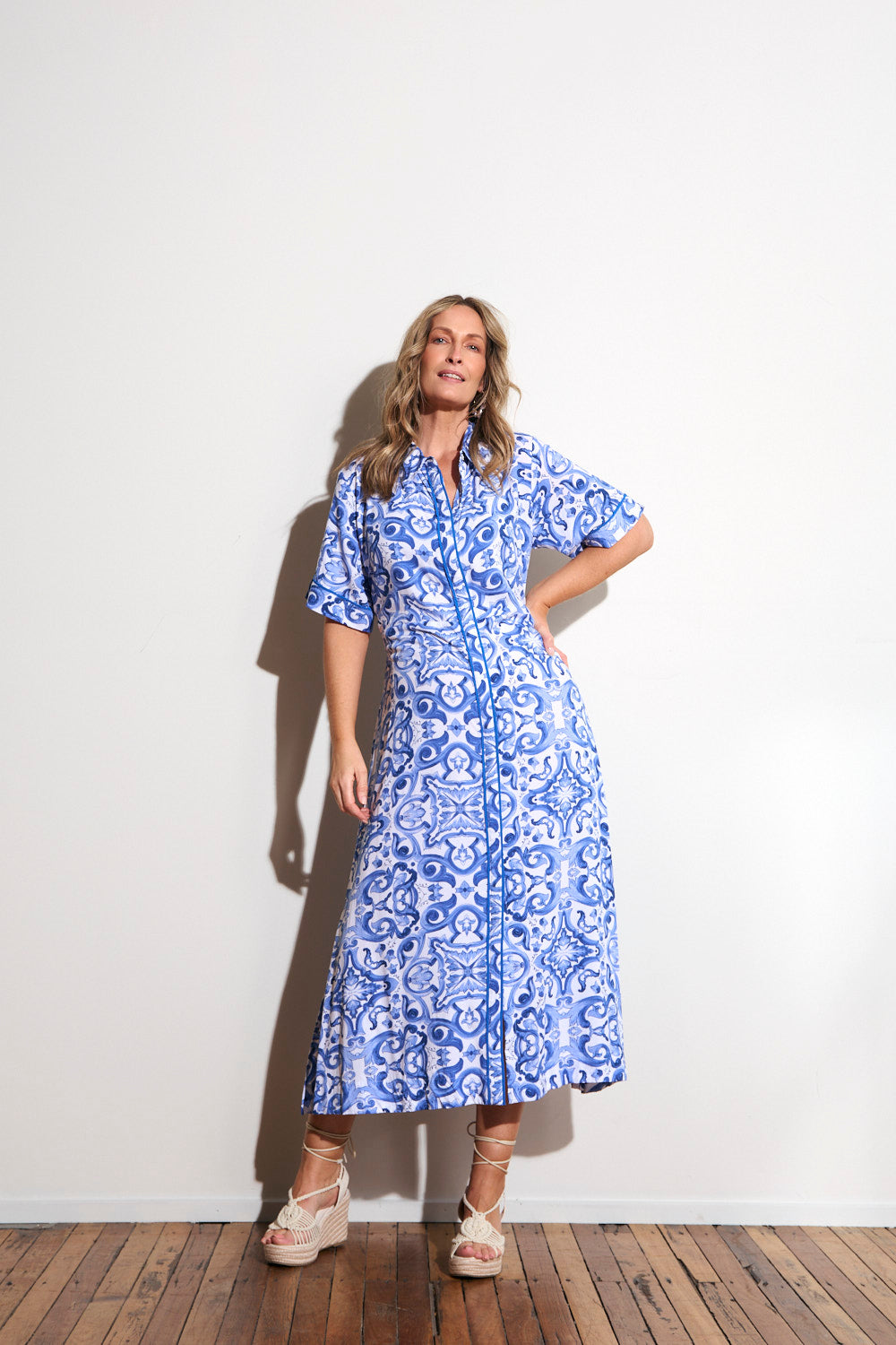 Gracie Shirt Dress in Blue Bijou