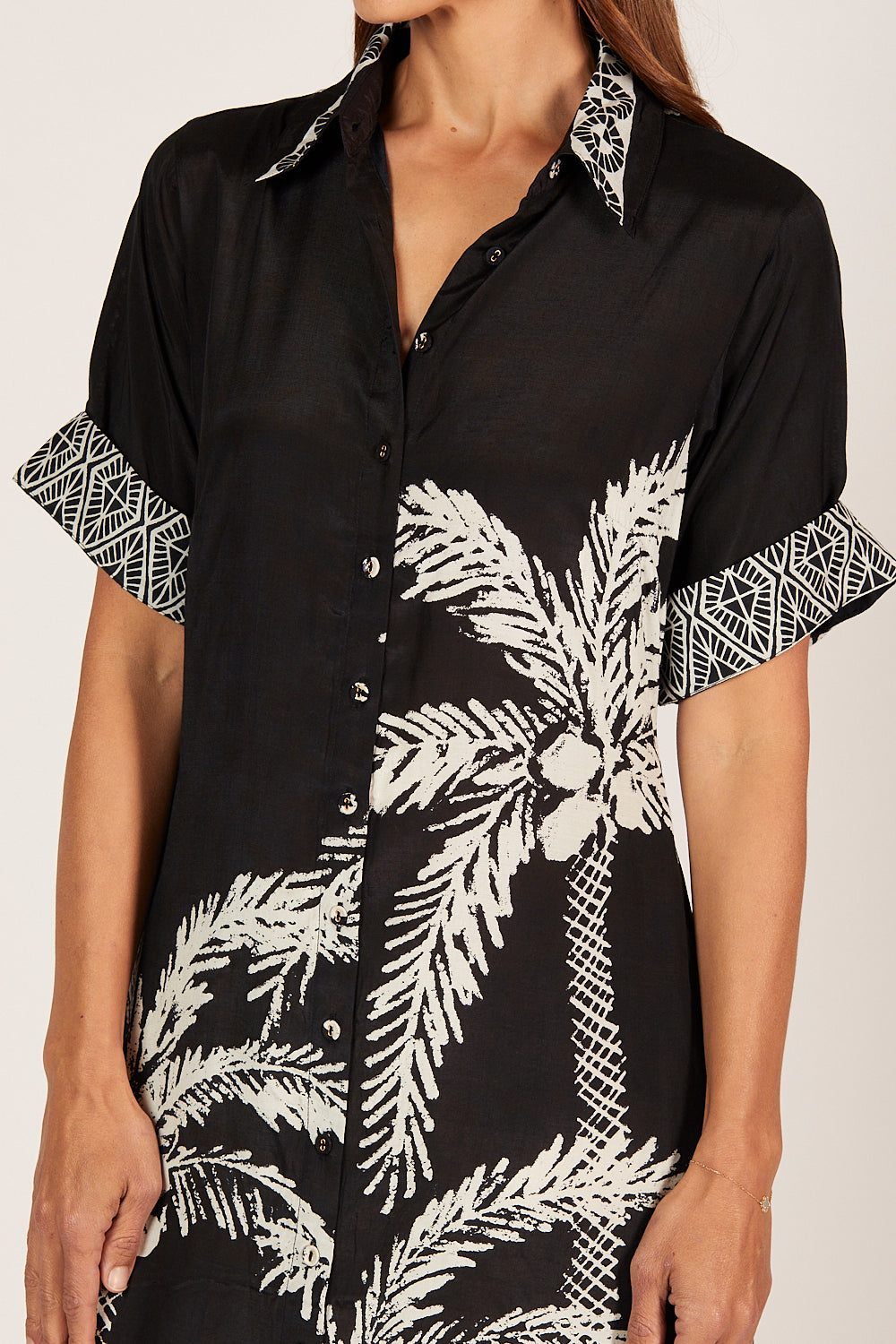 Gracie Shirt Dress in Sunset Palms