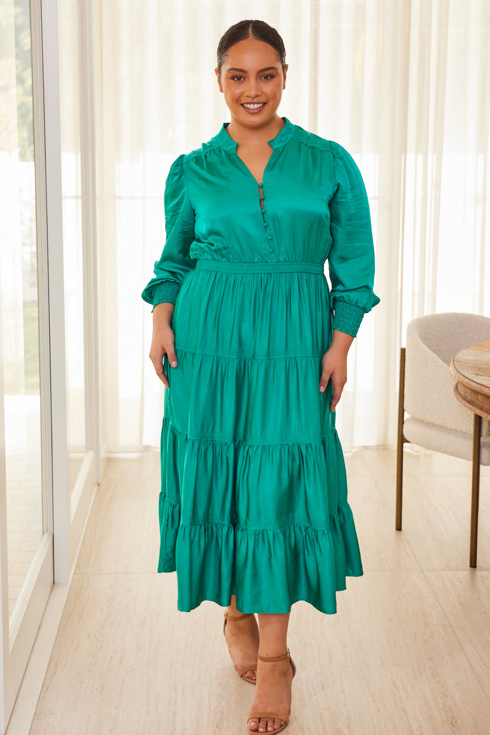 Harriet Maxi Dress in Satin Jade – Adrift Clothing