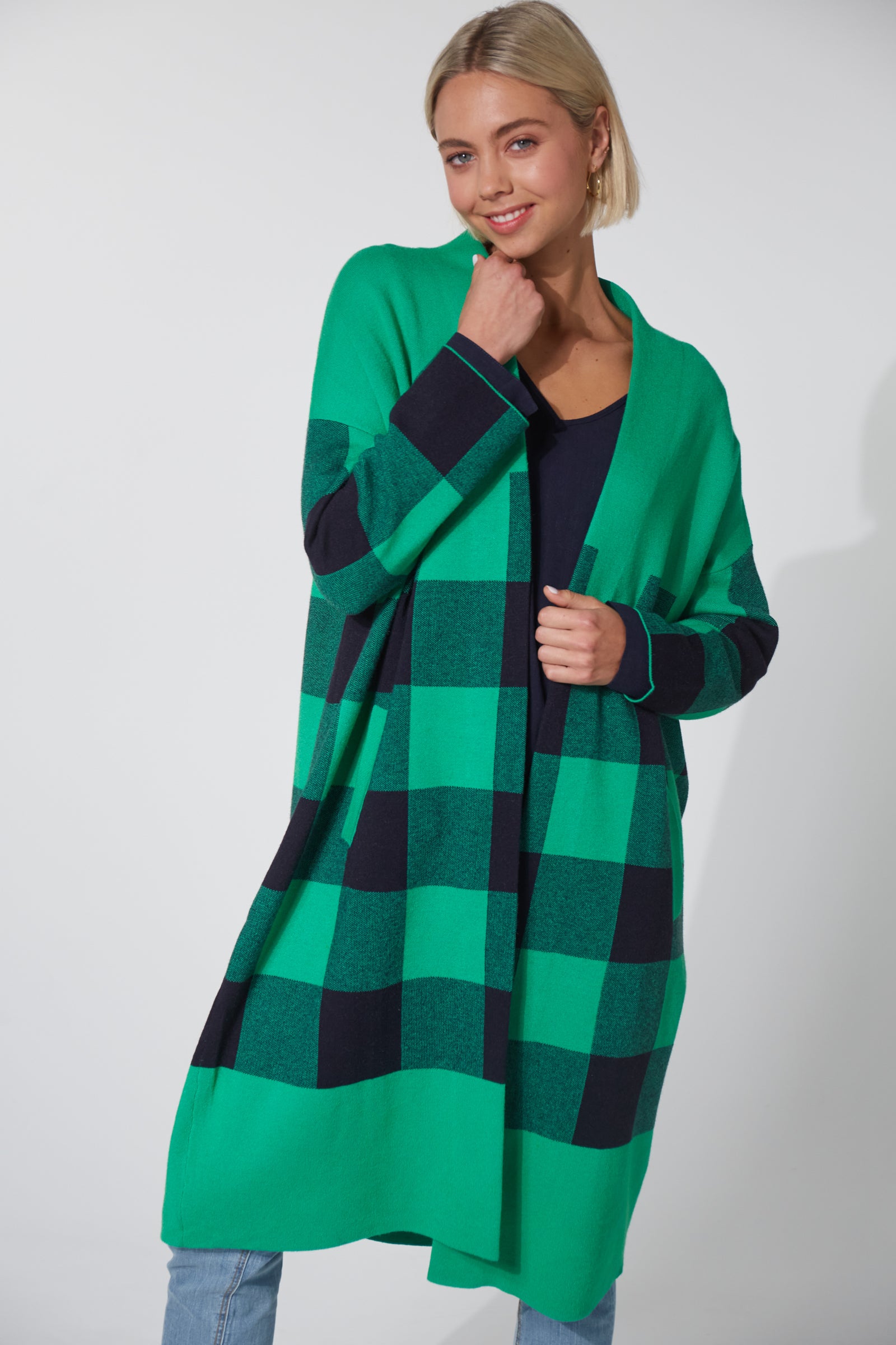 Harris One Size Cardigan in Midnight Check