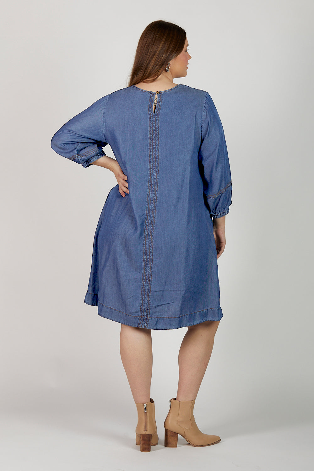 Hazel Short Shift Tencel Dress in Mid Wash