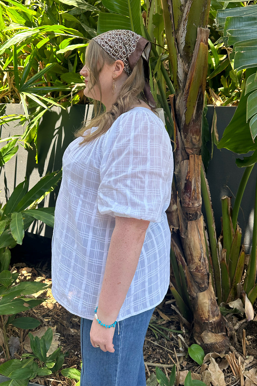 Bethan Blouse in White Dobby