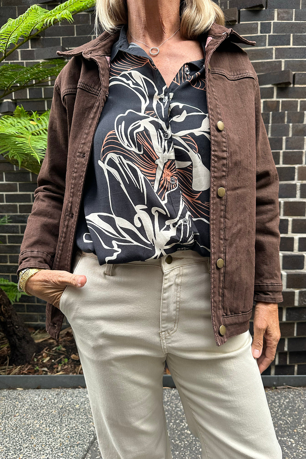 Denim Shacket in Chocolate