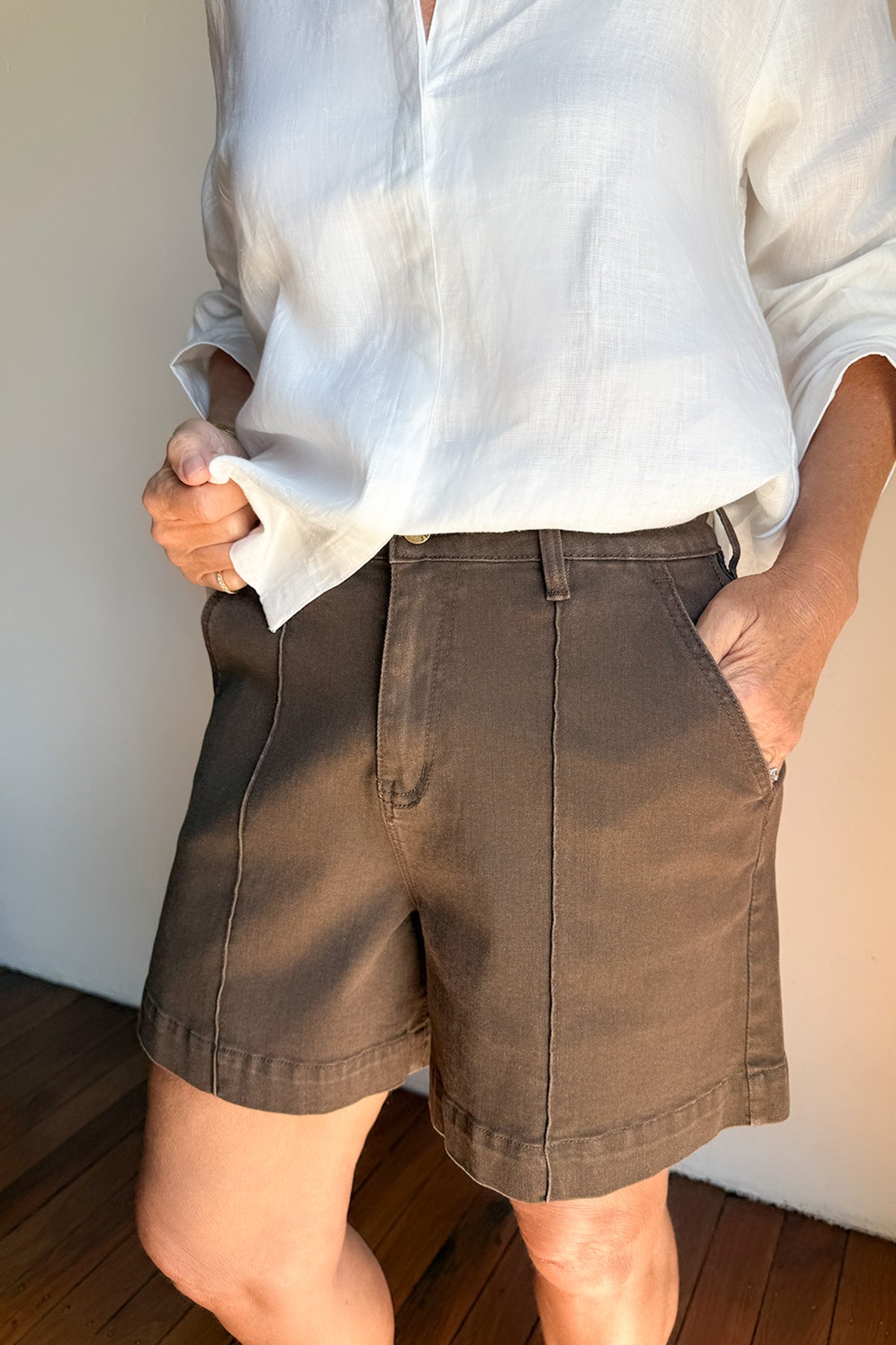 Lainey Denim A-Line Shorts in Chocolate