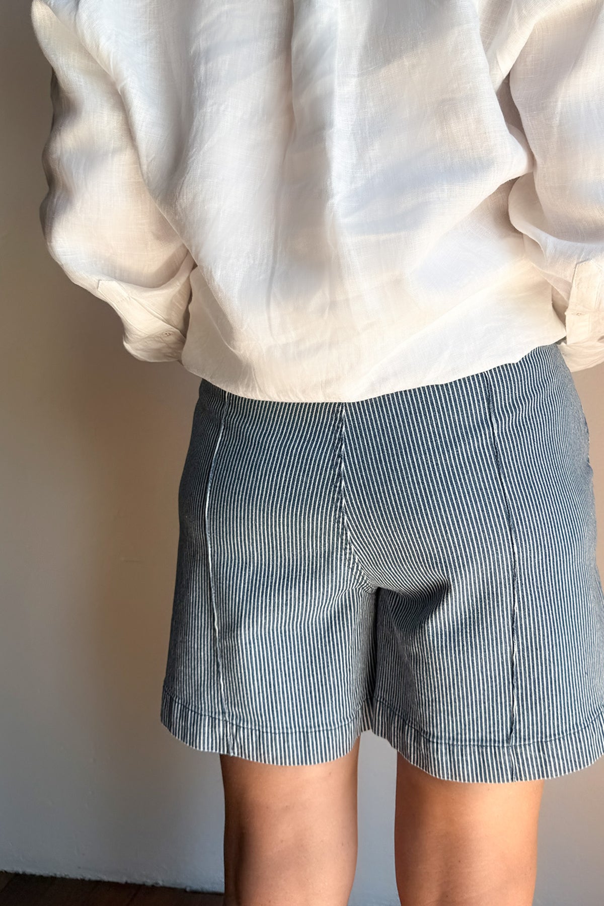 Lainey Denim A-Line Shorts in Stripe