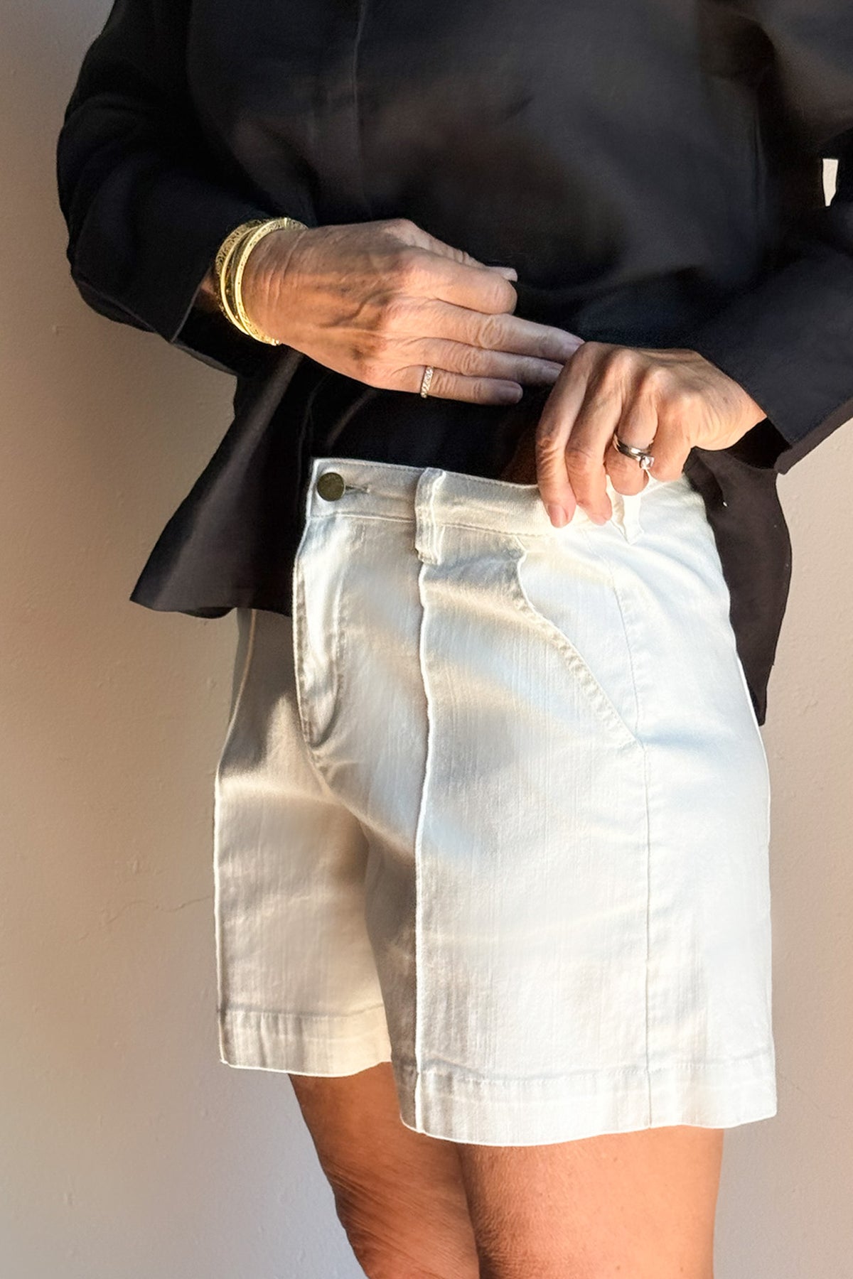Lainey Denim A-Line Shorts in White