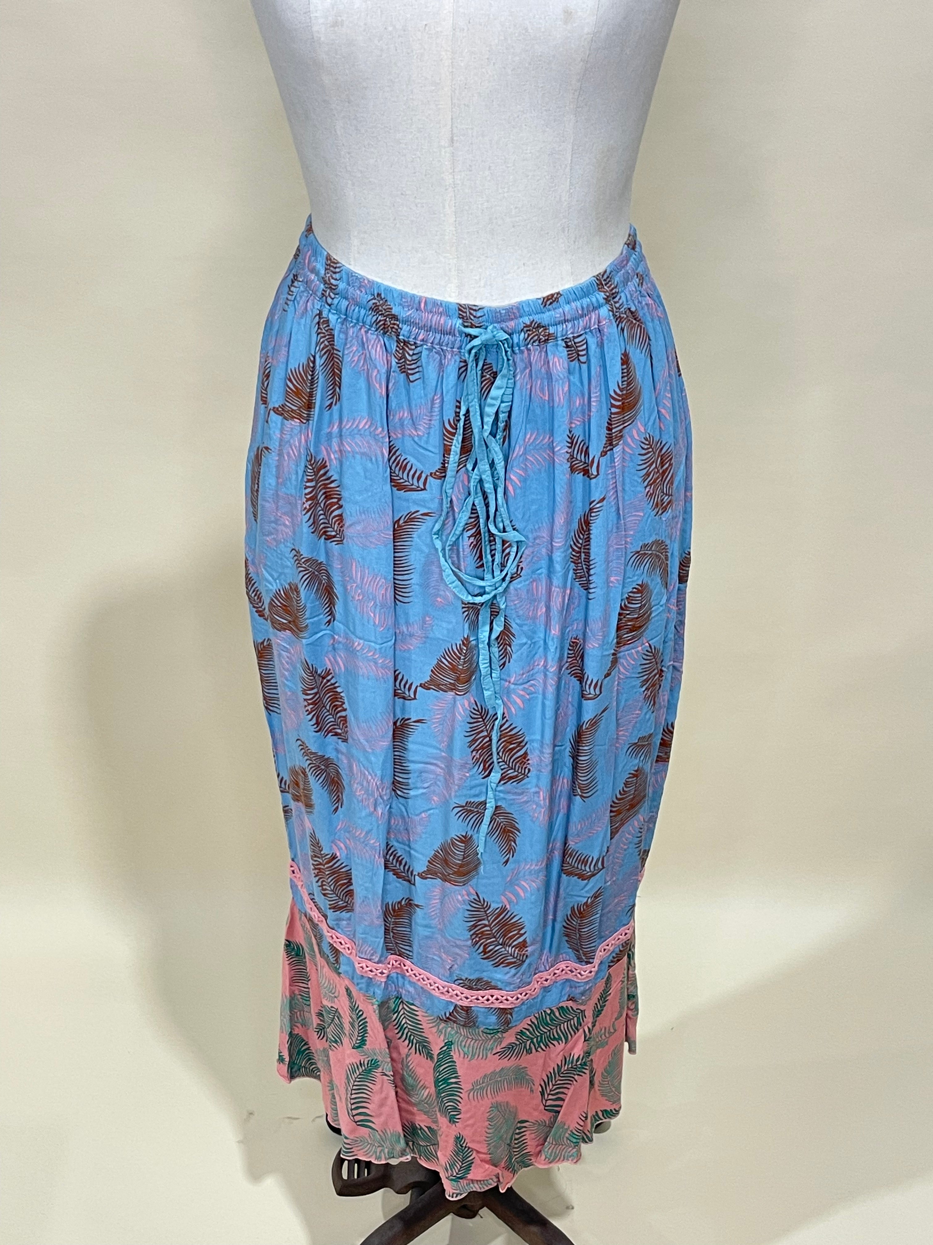 Midi Skirt in Fern Blue and PInk