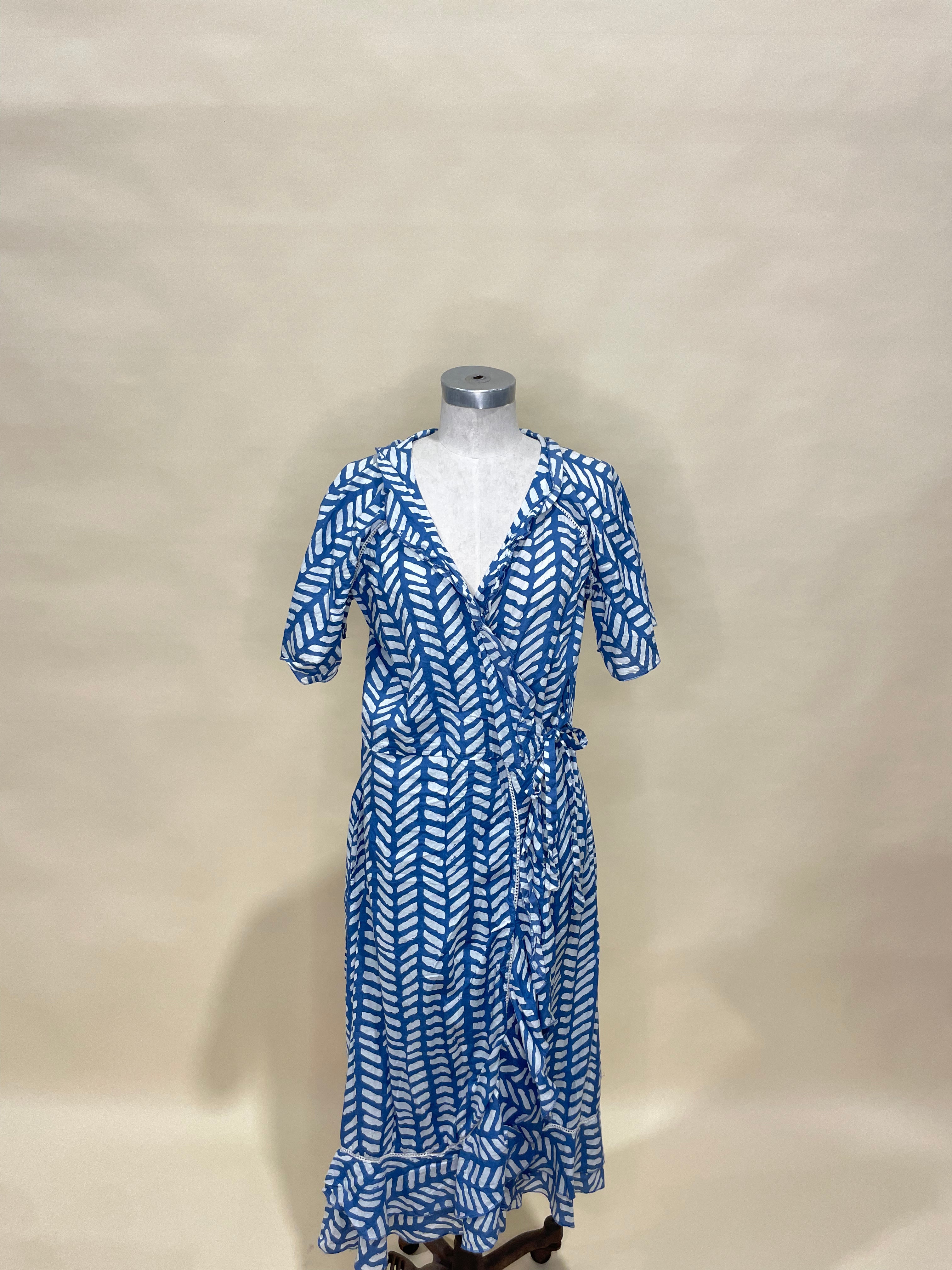 Wrap Dress in Blue and White