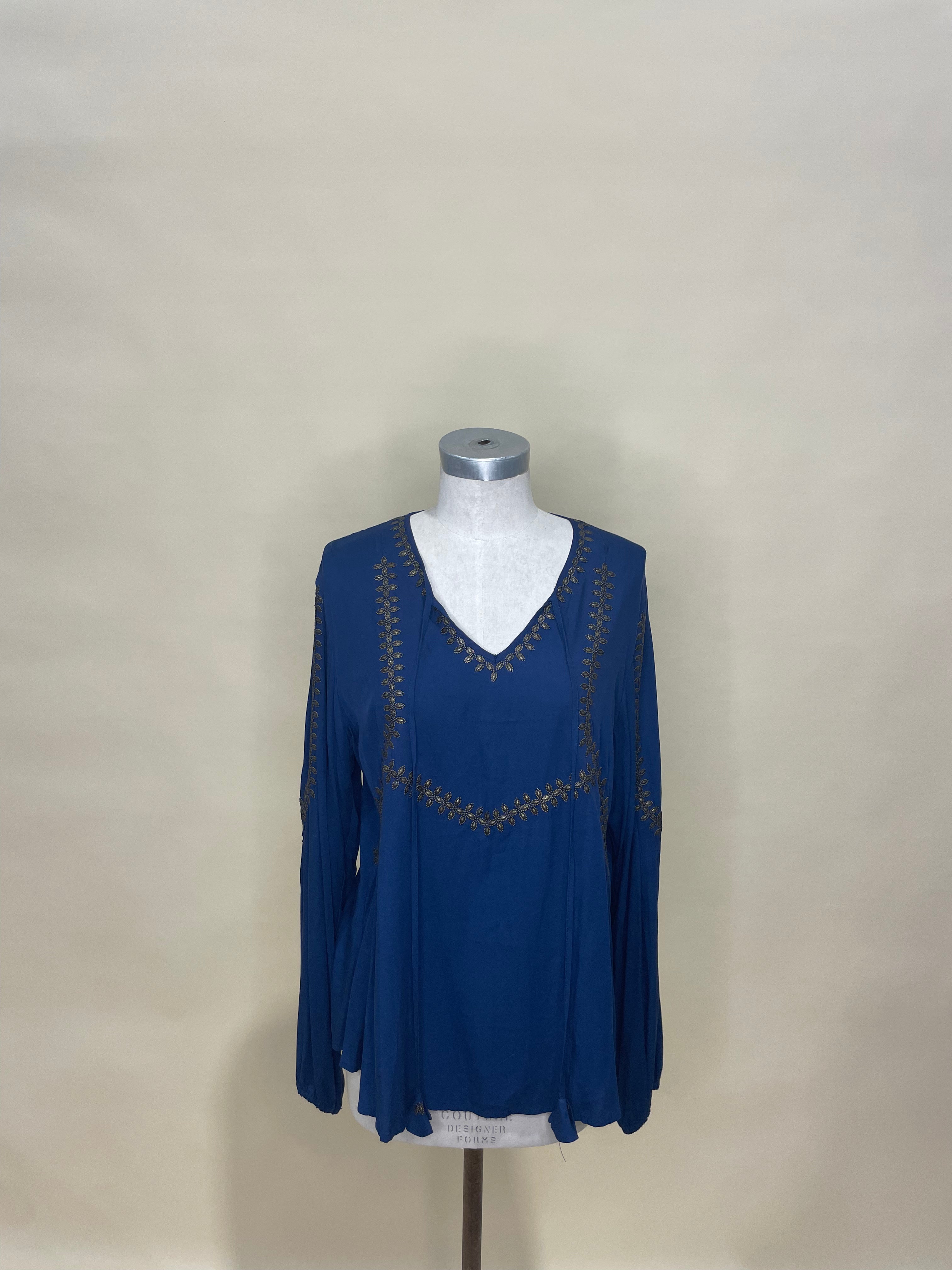 Metal Embroidered Navy Blouse