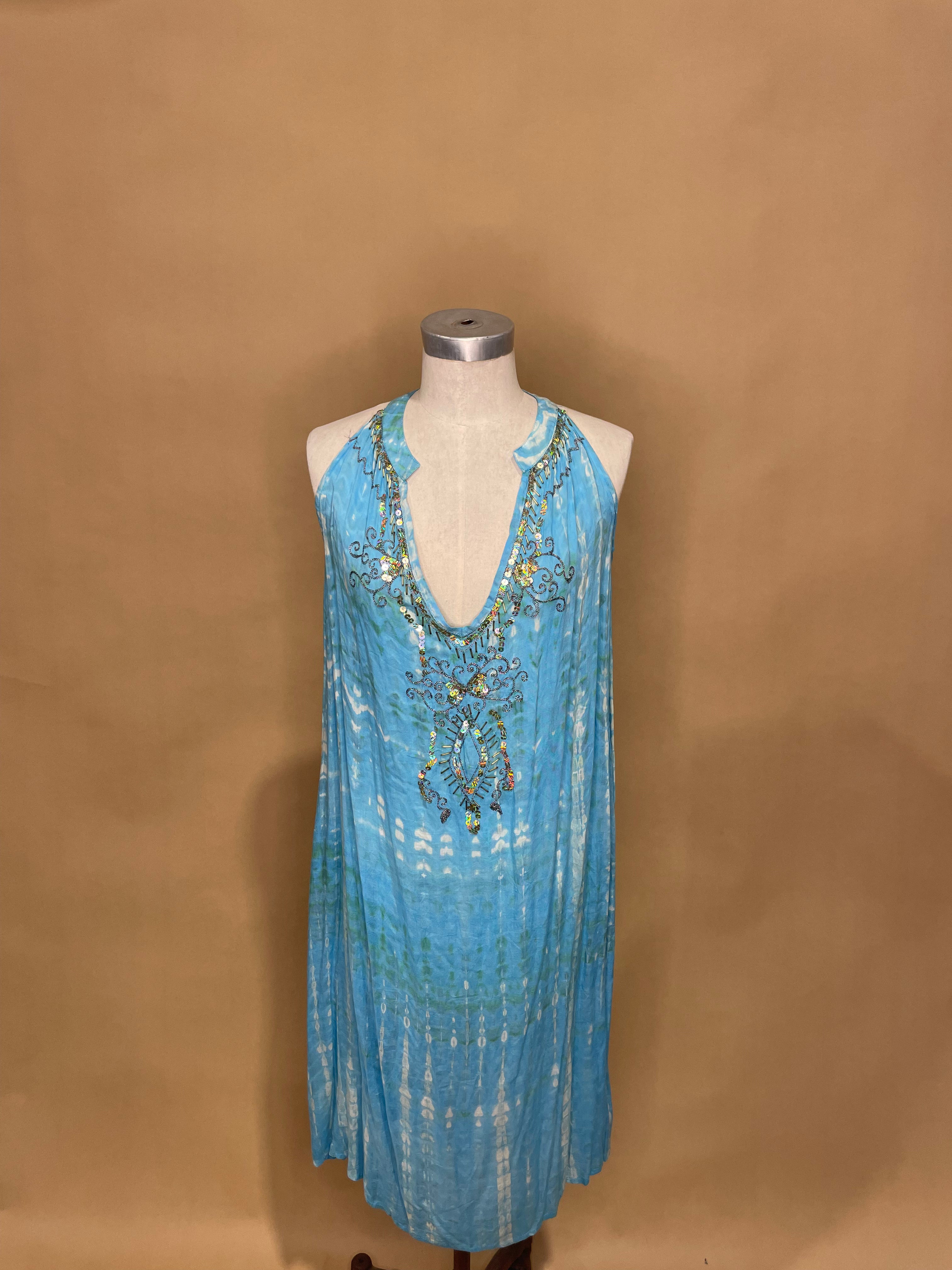 Beaded Tie-Dye Sleeveless Dress
