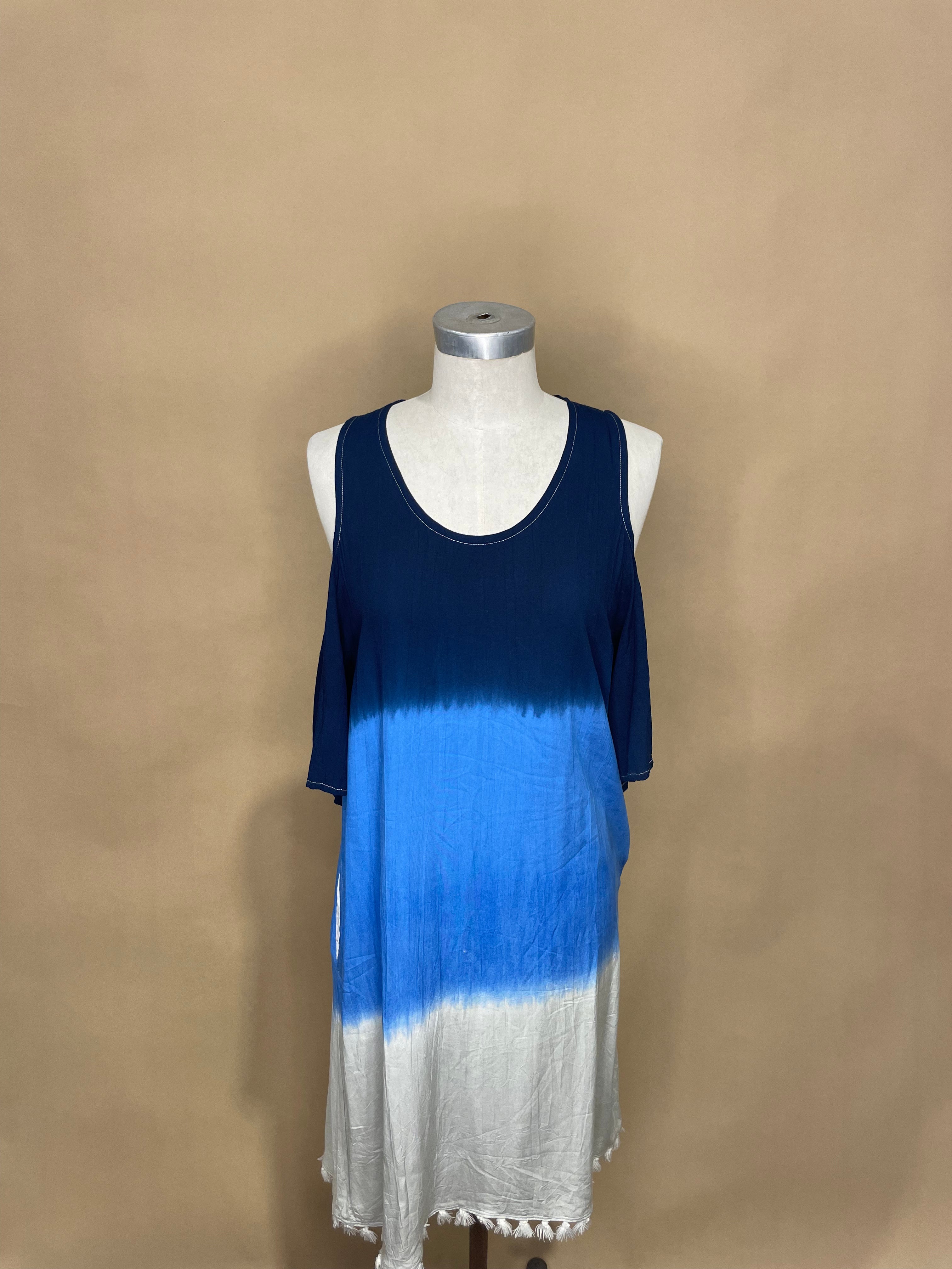 Blue Gradient Exposed Shoulder Dress