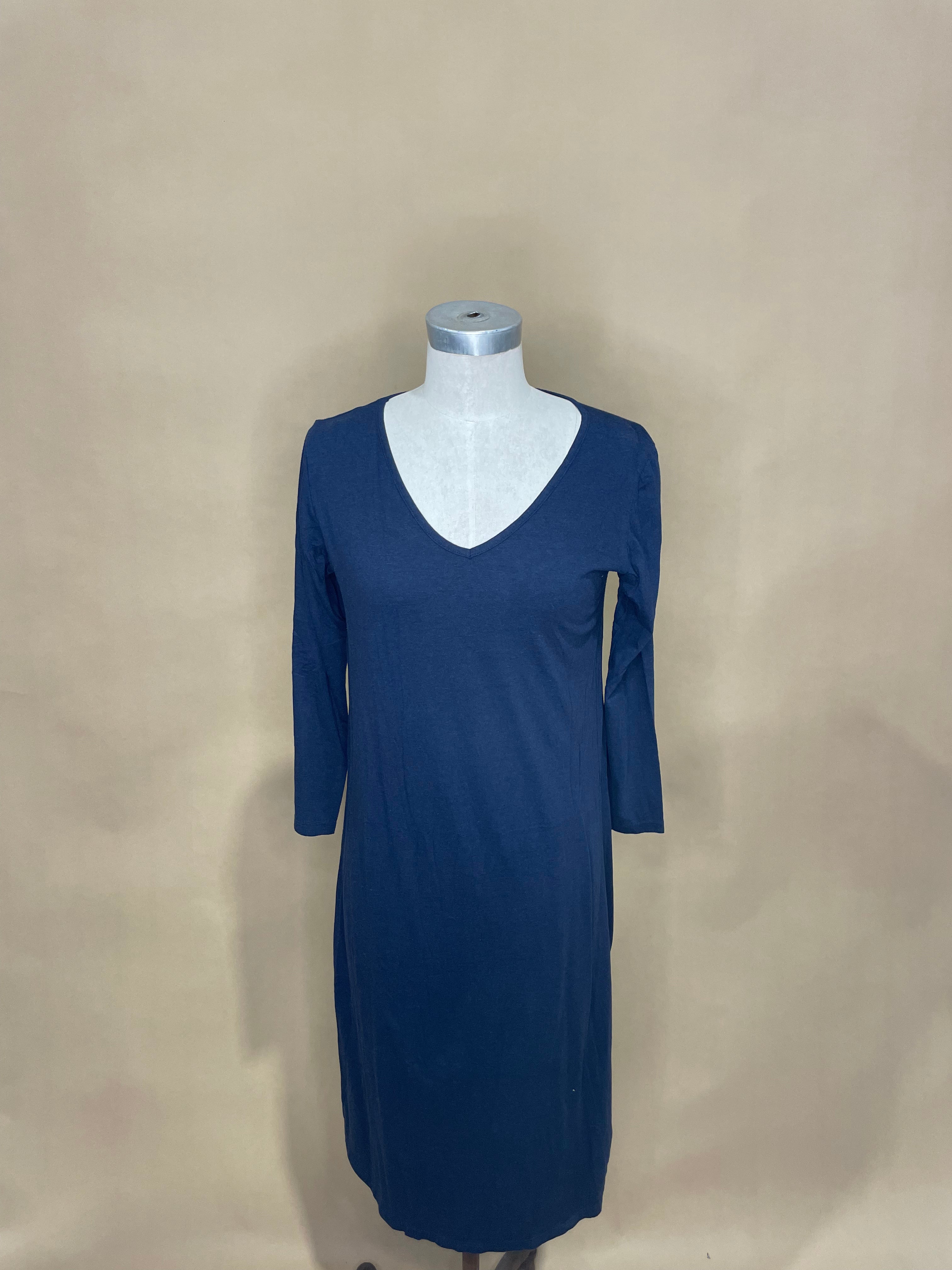 Blue V-Neck Long Sleeve Dress