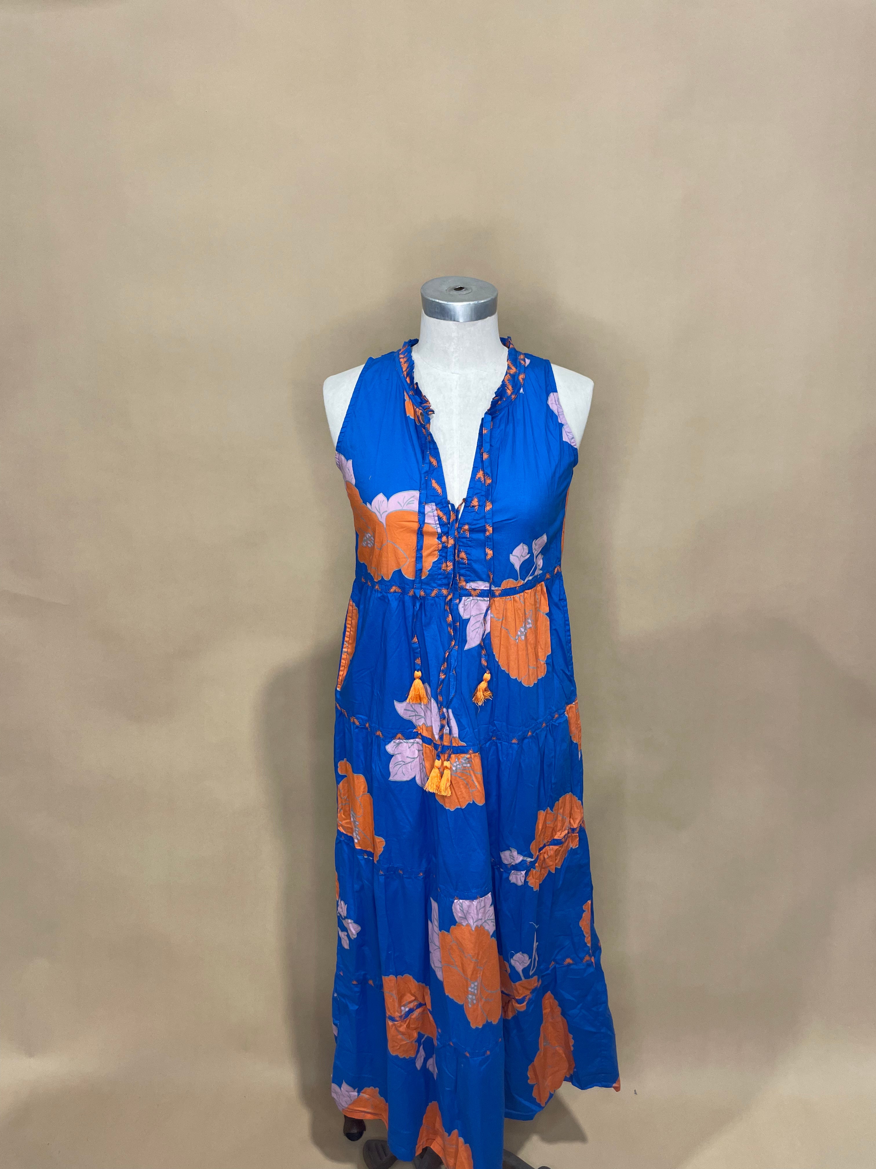 Cobalt and Orange V-Neck Dress