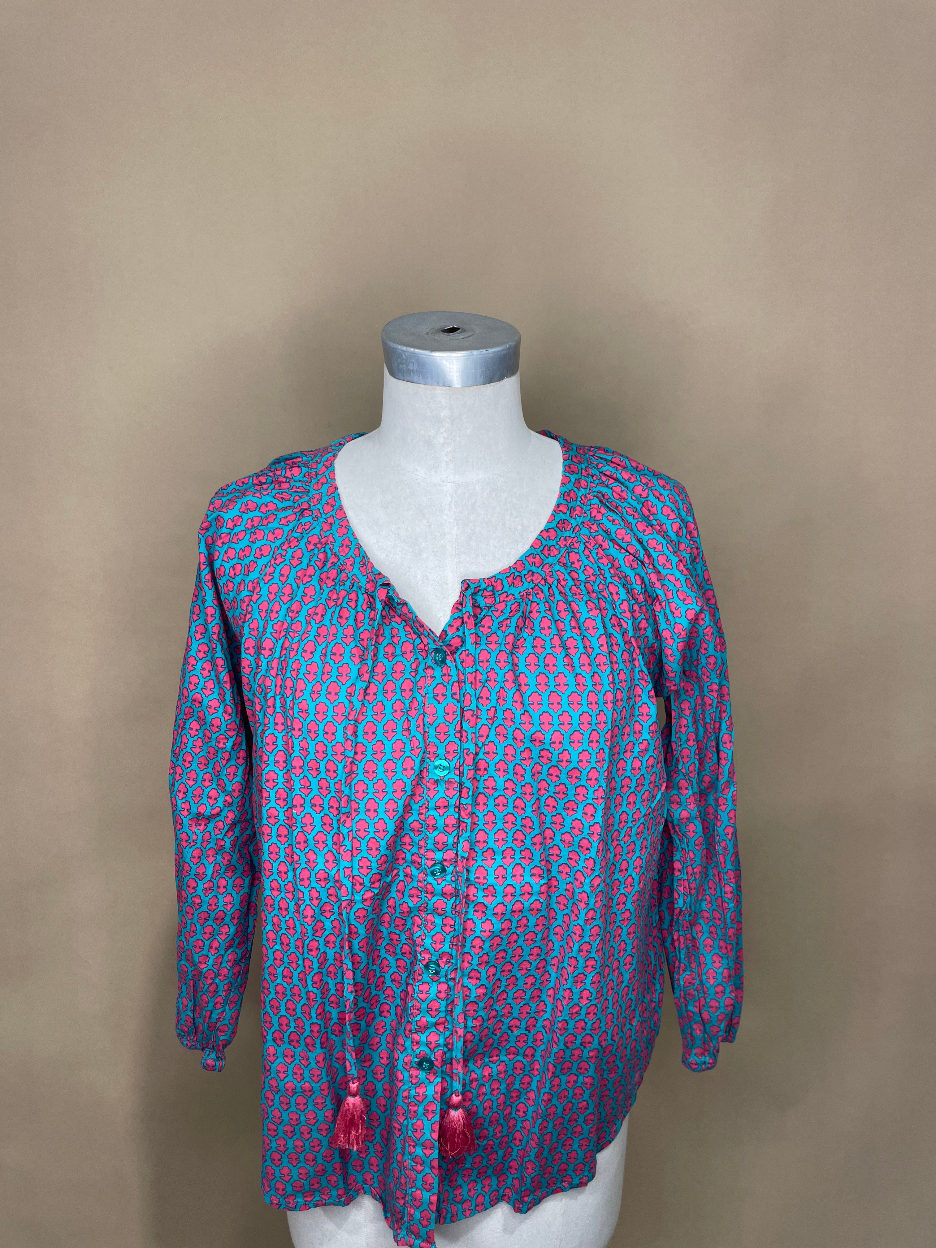 Blue and Pink Button Down Blouse