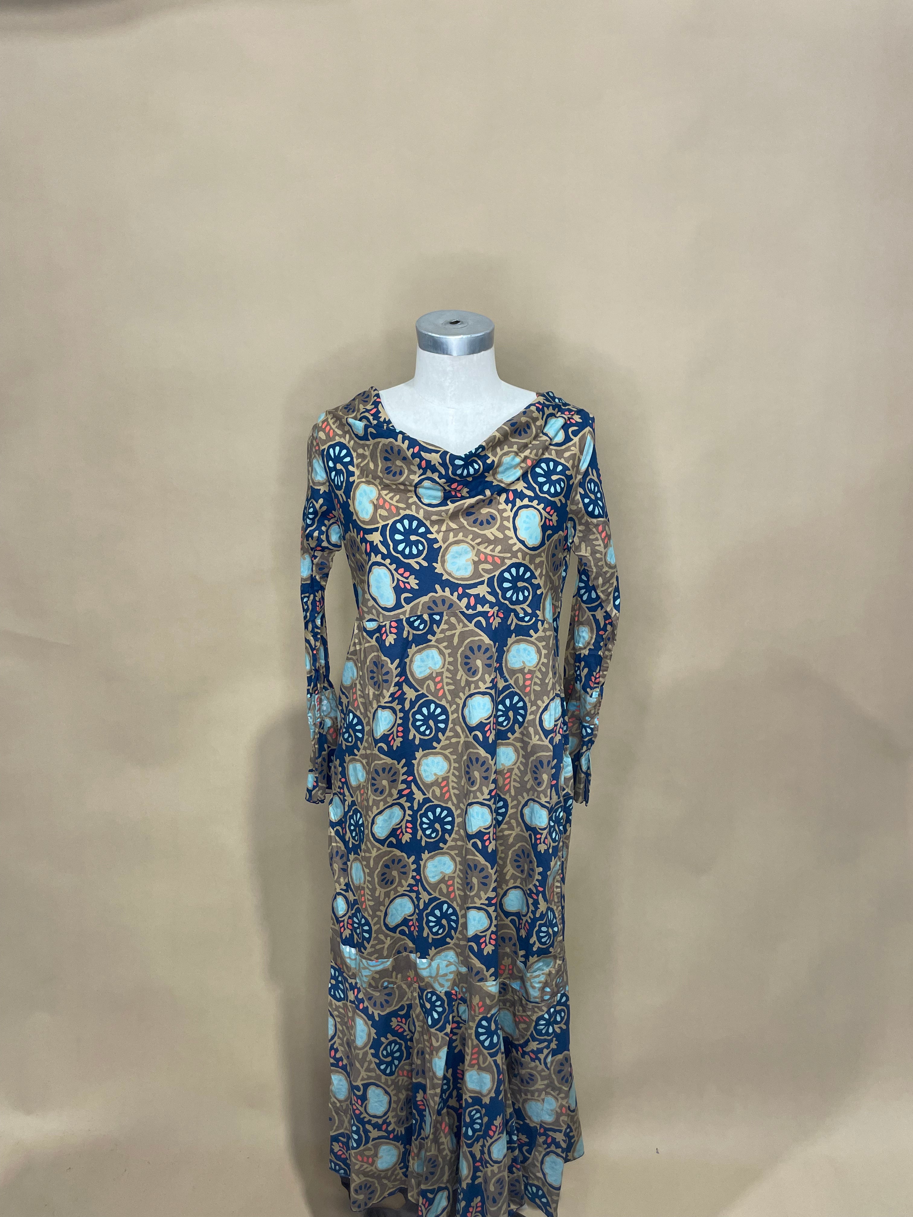Cowl Neck Patterned Long Sleeve Maxi Dress