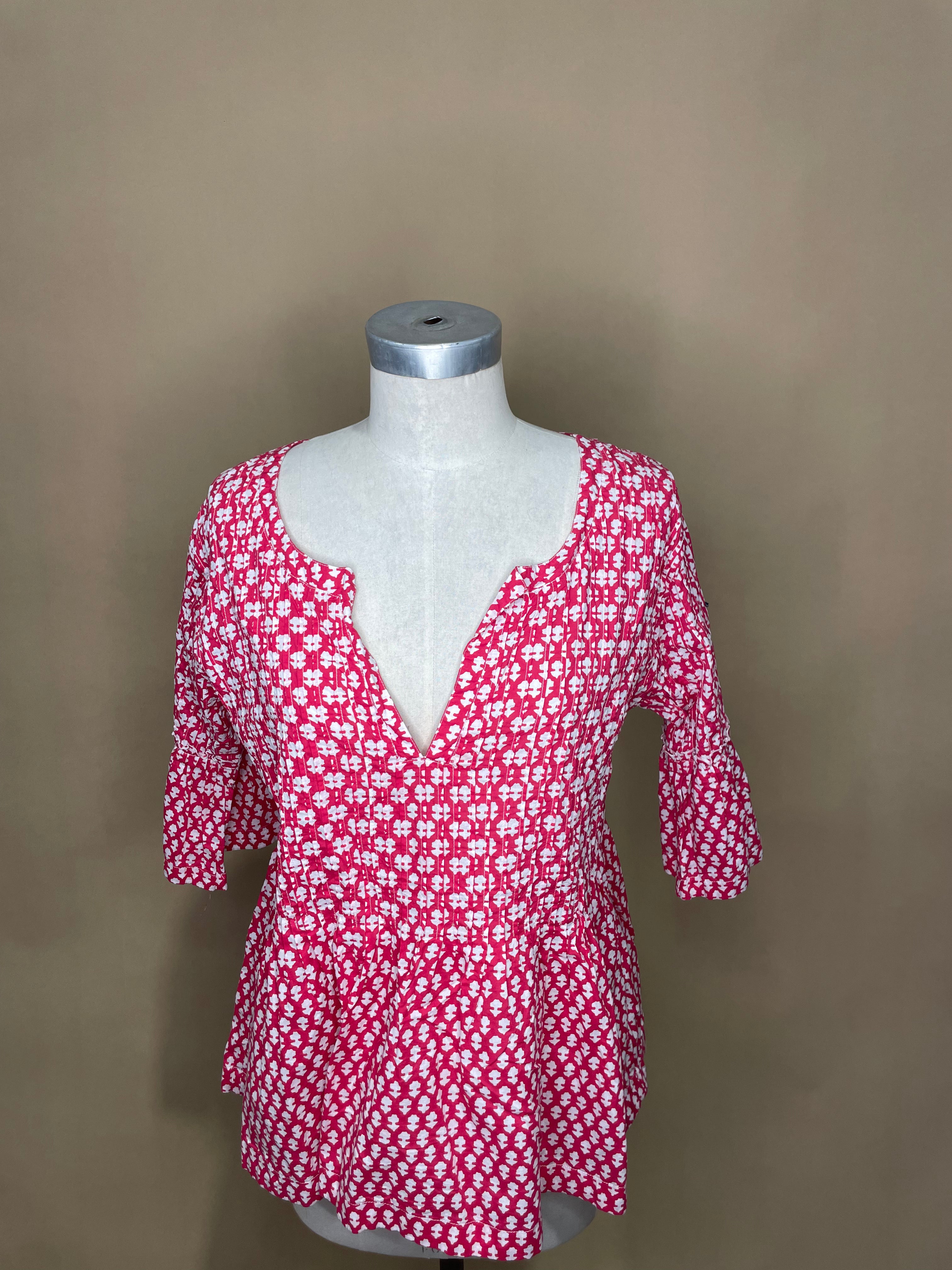 Red and White Patterned Blouse