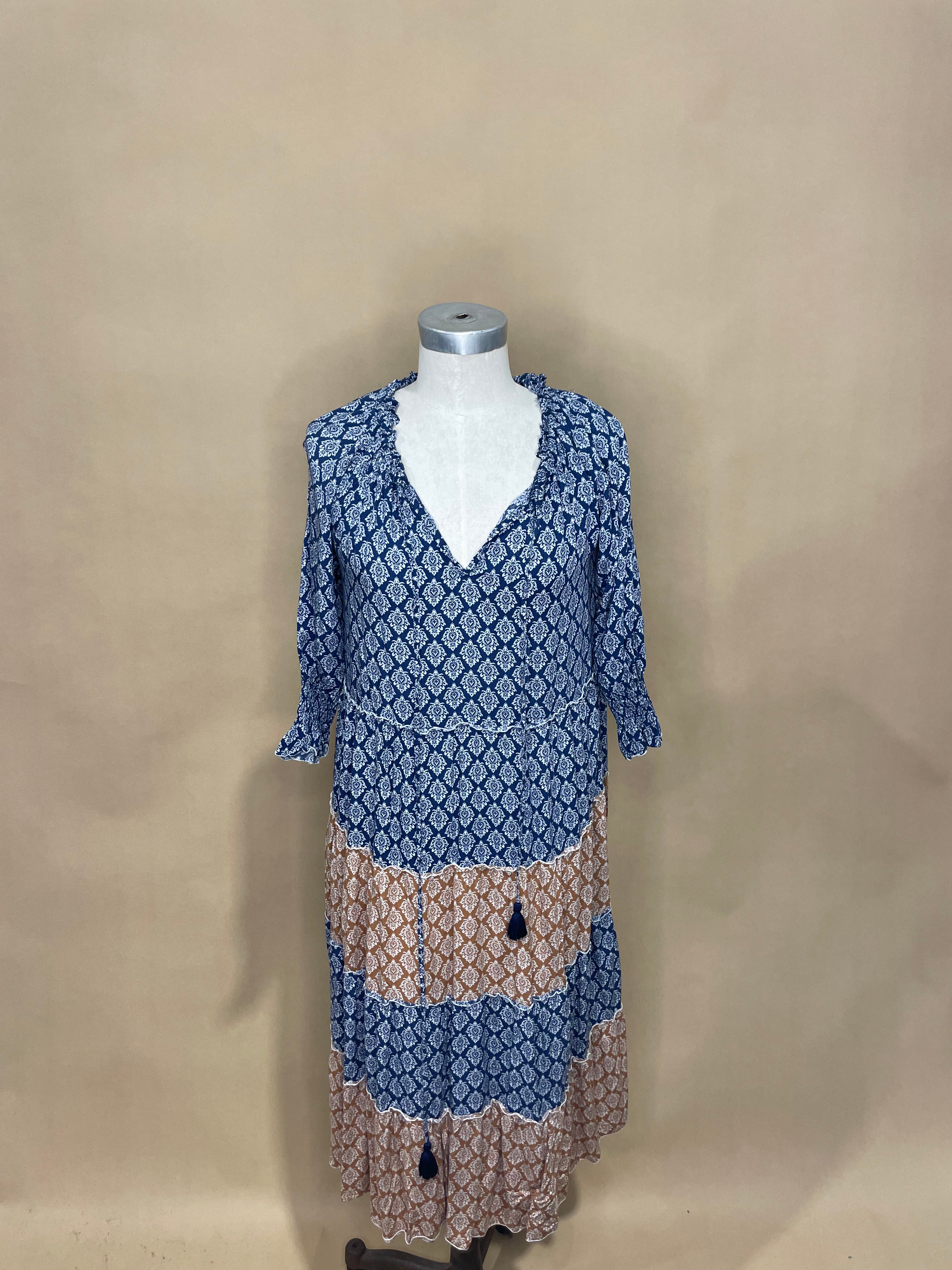Navy and Camel Patterned Dress