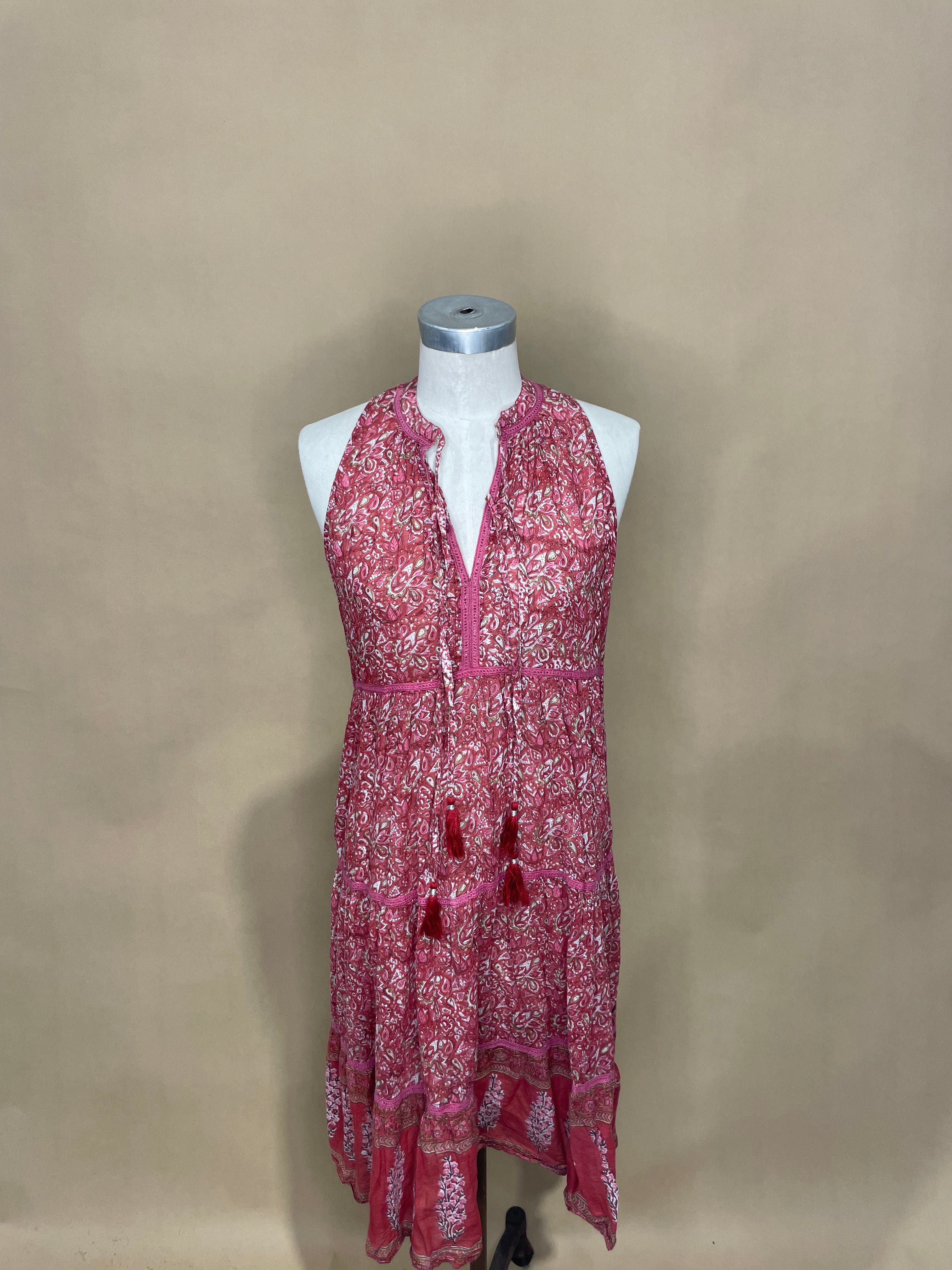 Pink Floral V-Neck Sleeveless Dress