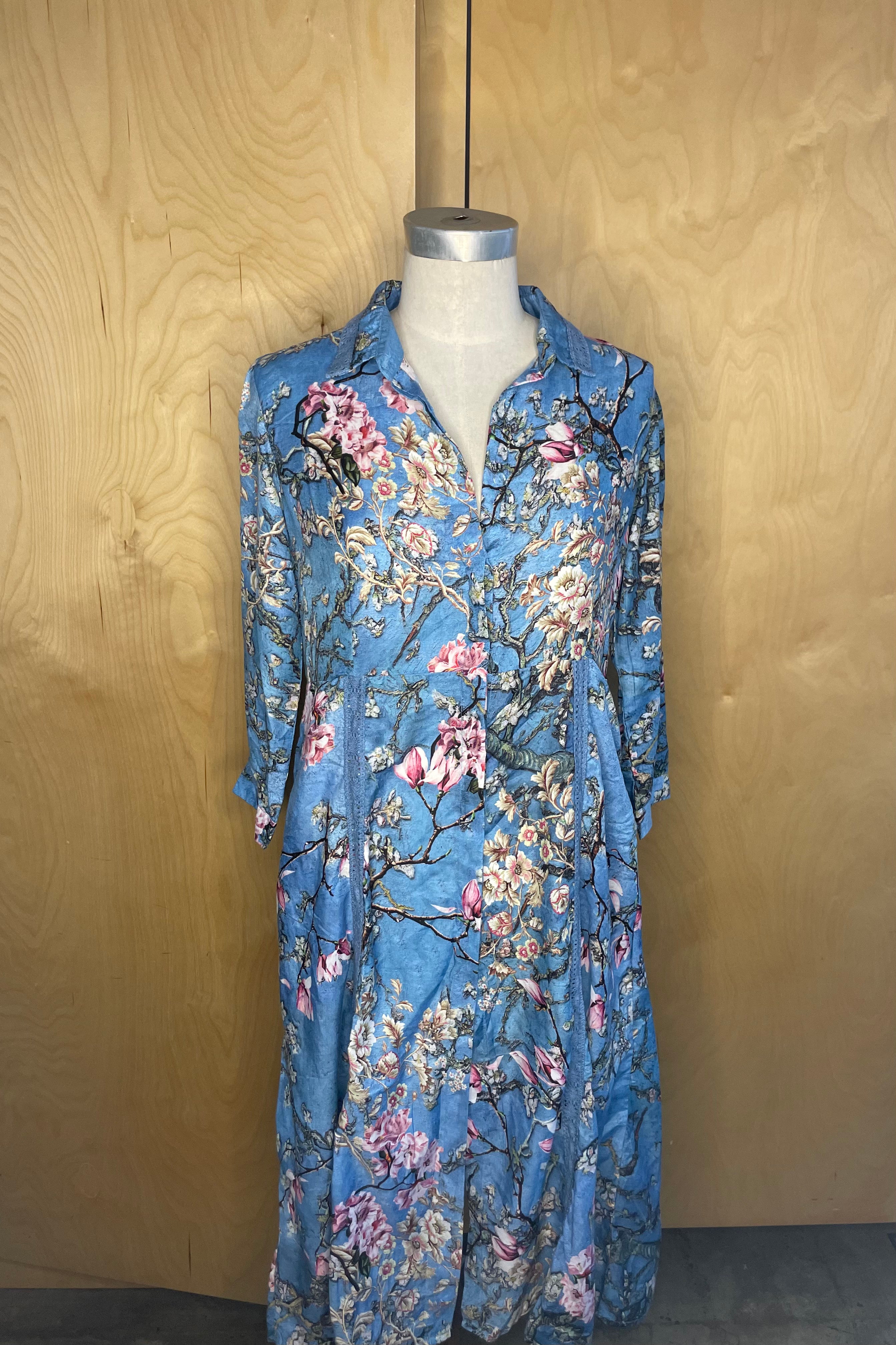 Blue Floral Collared Dress
