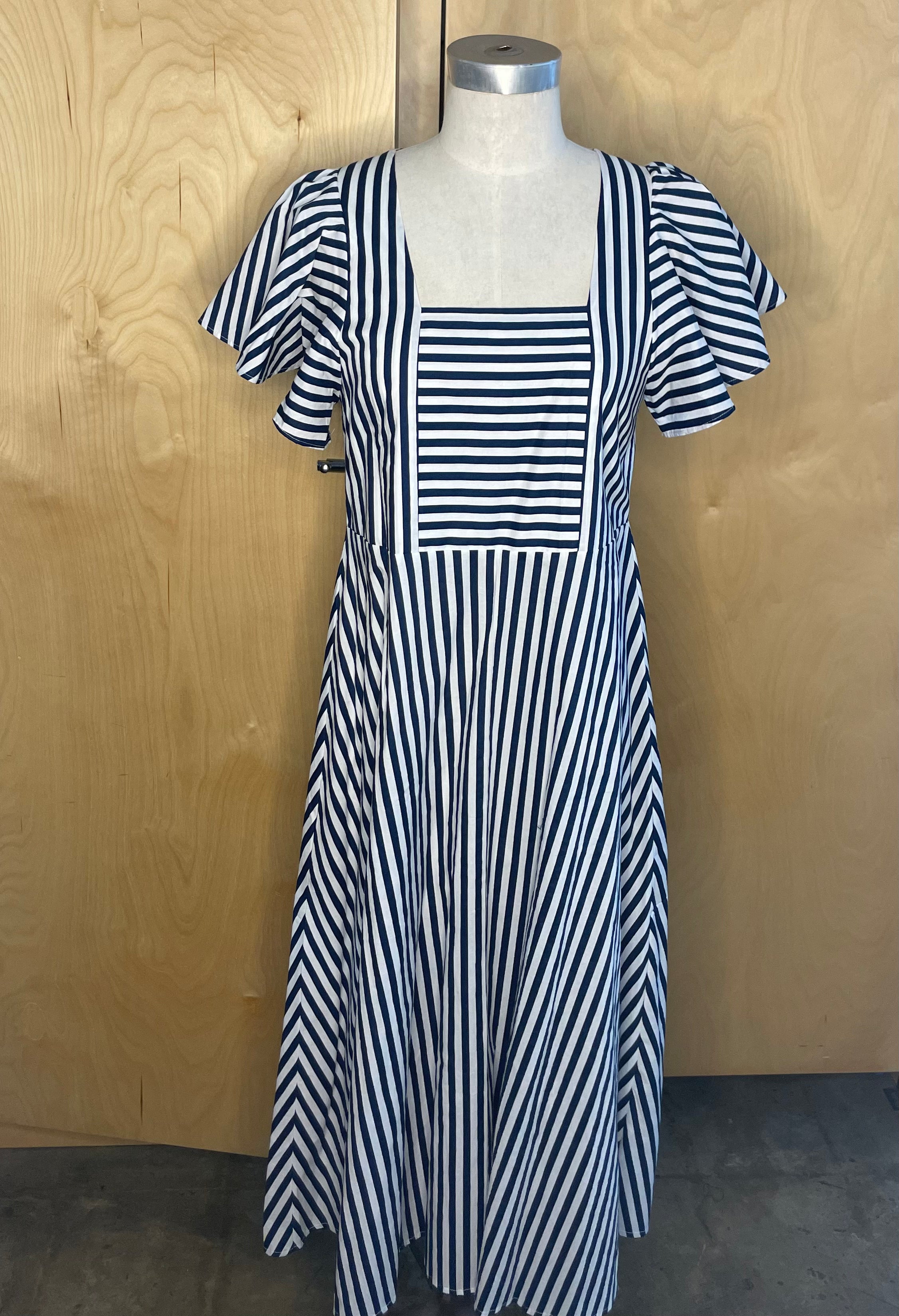 Beverly Dress in Navy Stripe