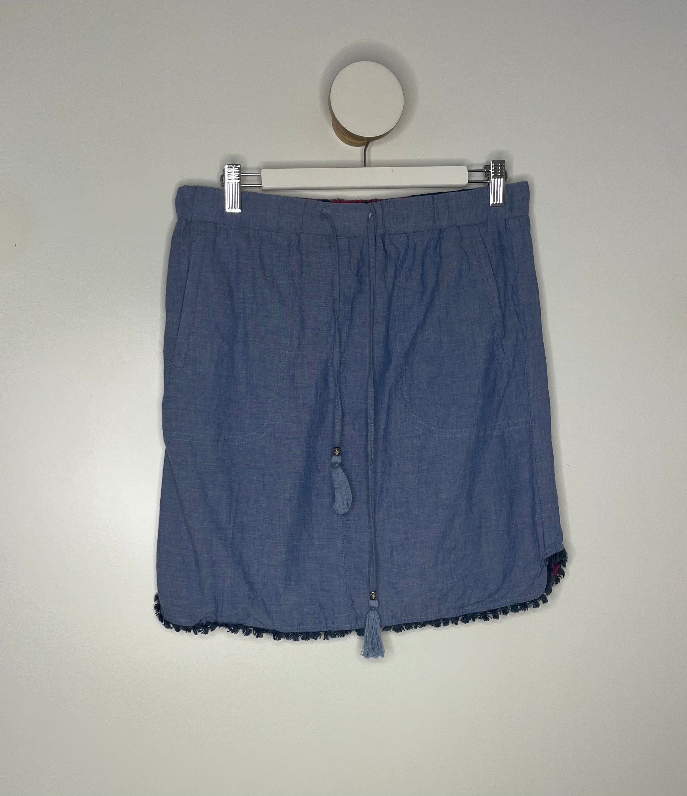 Double Sided Skirt in Denim and White Embroidery