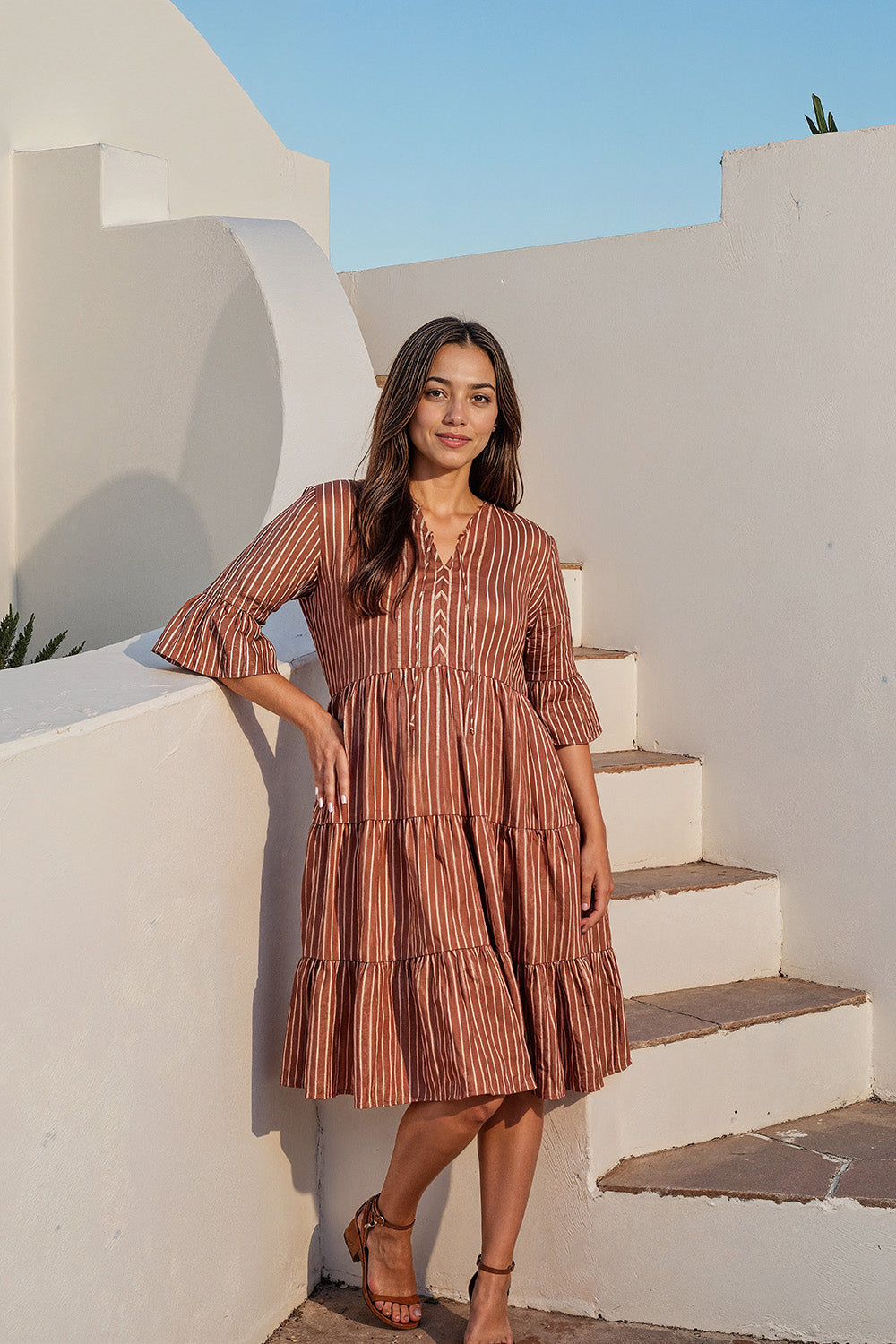 Scout Linen Tiered Dress in Nutmeg