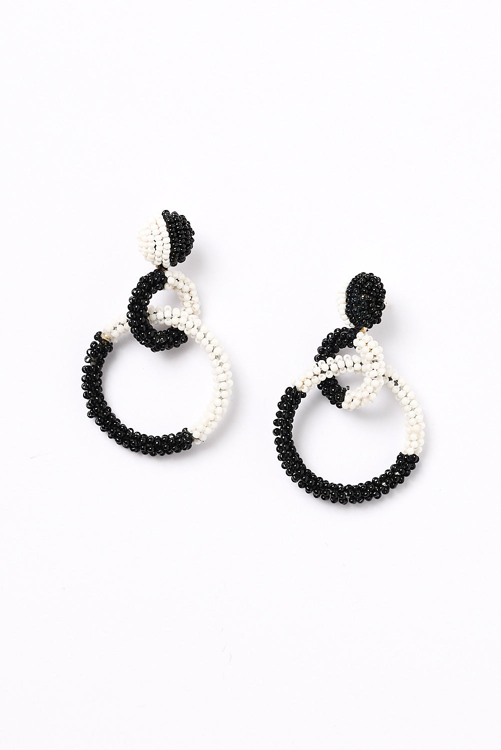 Interlocking Beaded Drop Earrings in Black and White