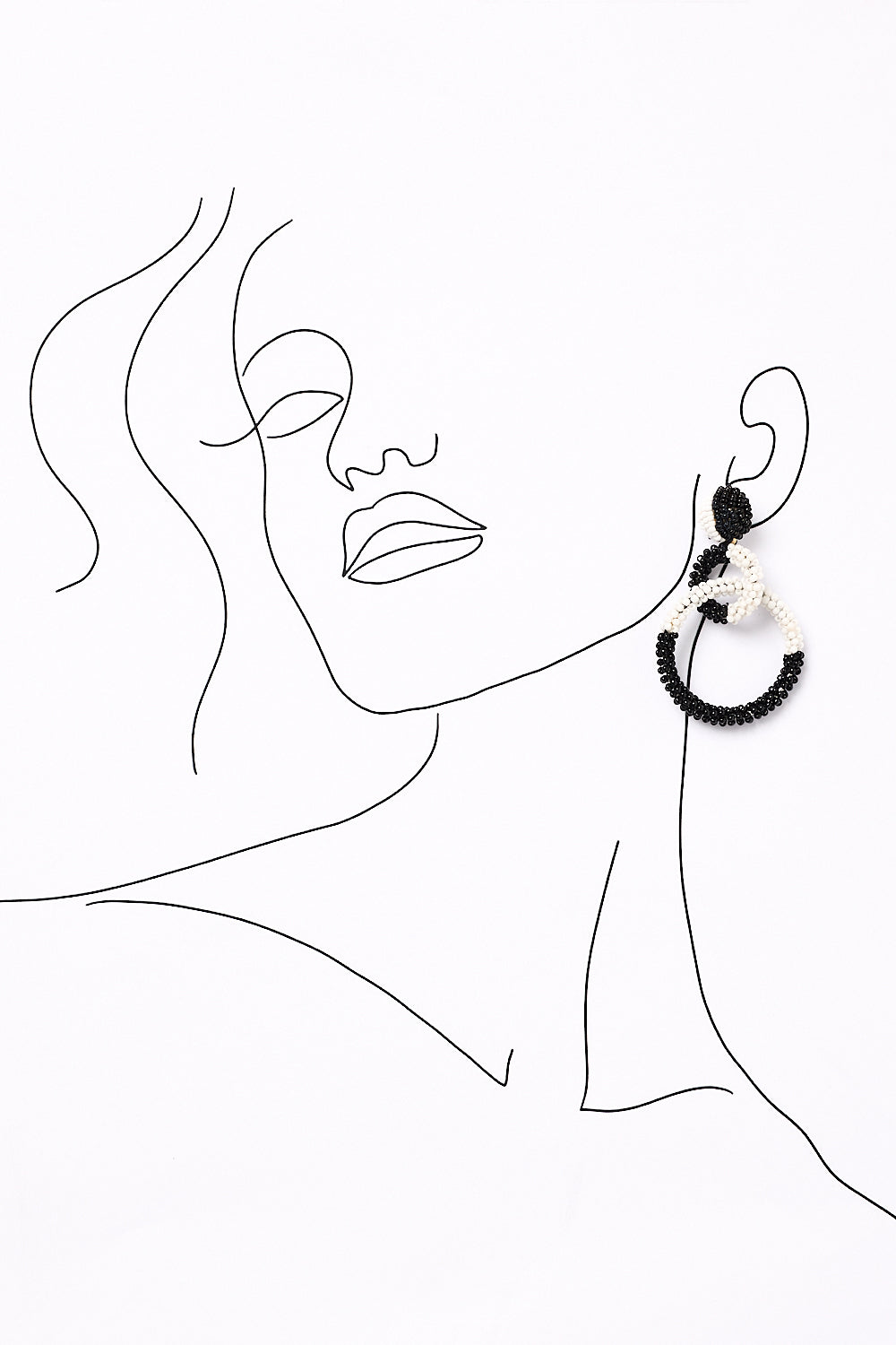 Interlocking Beaded Drop Earrings in Black and White