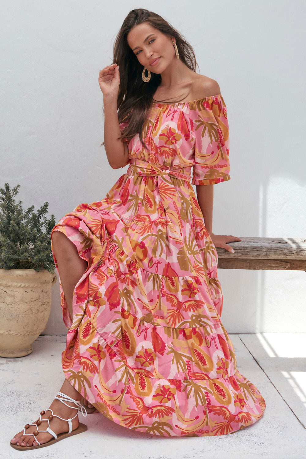 Isla Tiered Dress in Sunspell Pink