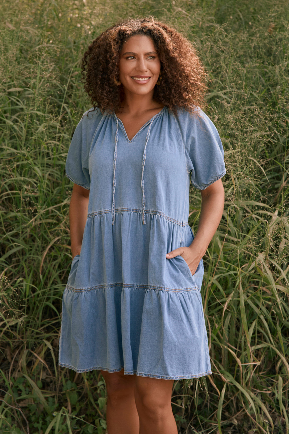 Ismay Chambray Short Dress in Light Wash